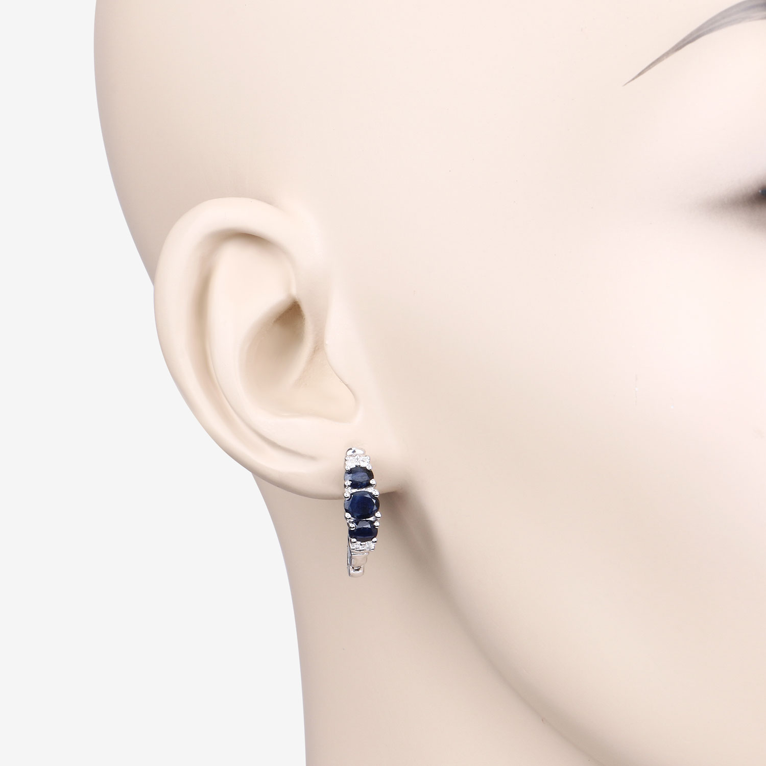 1.66 Carat Genuine Blue Sapphire and White Topaz .925 Sterling Silver Earrings 1.66 C.T.W Sterling Silver - view 2