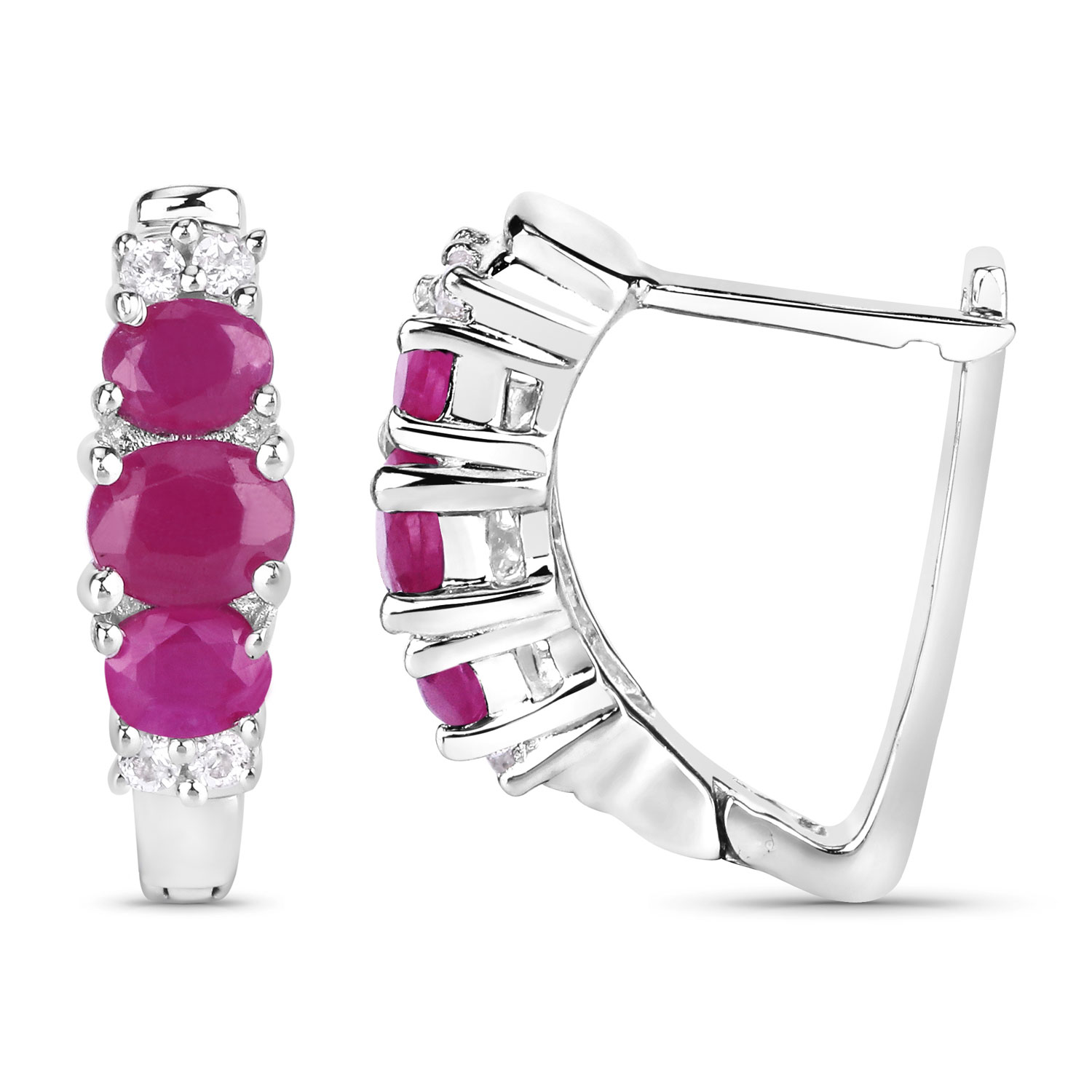 1.66 Carat Genuine Ruby and White Topaz .925 Sterling Silver Earrings 1.66 C.T.W Sterling Silver - view 5
