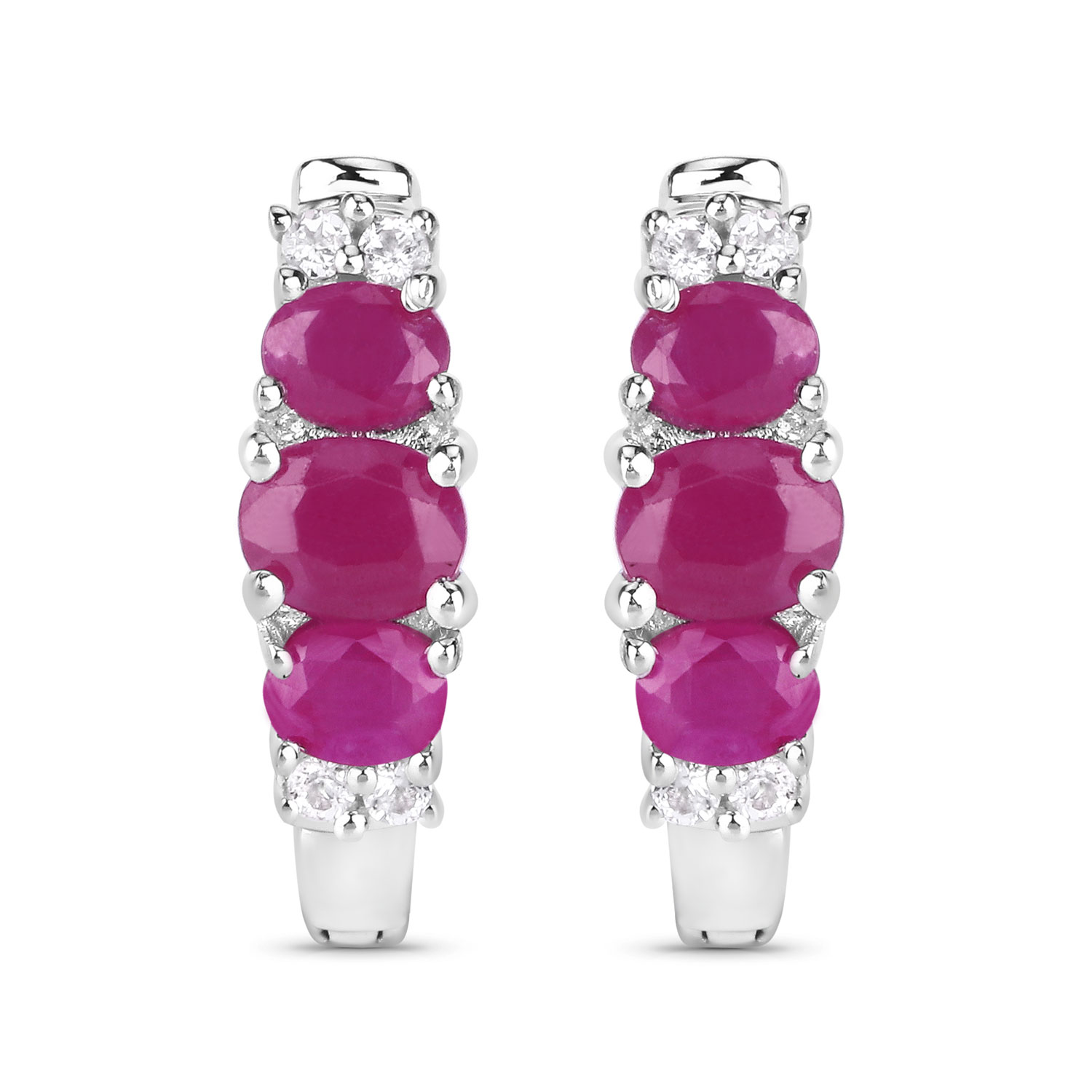 1.66 Carat Genuine Ruby and White Topaz .925 Sterling Silver Earrings 1.66 C.T.W Sterling Silver - view 3