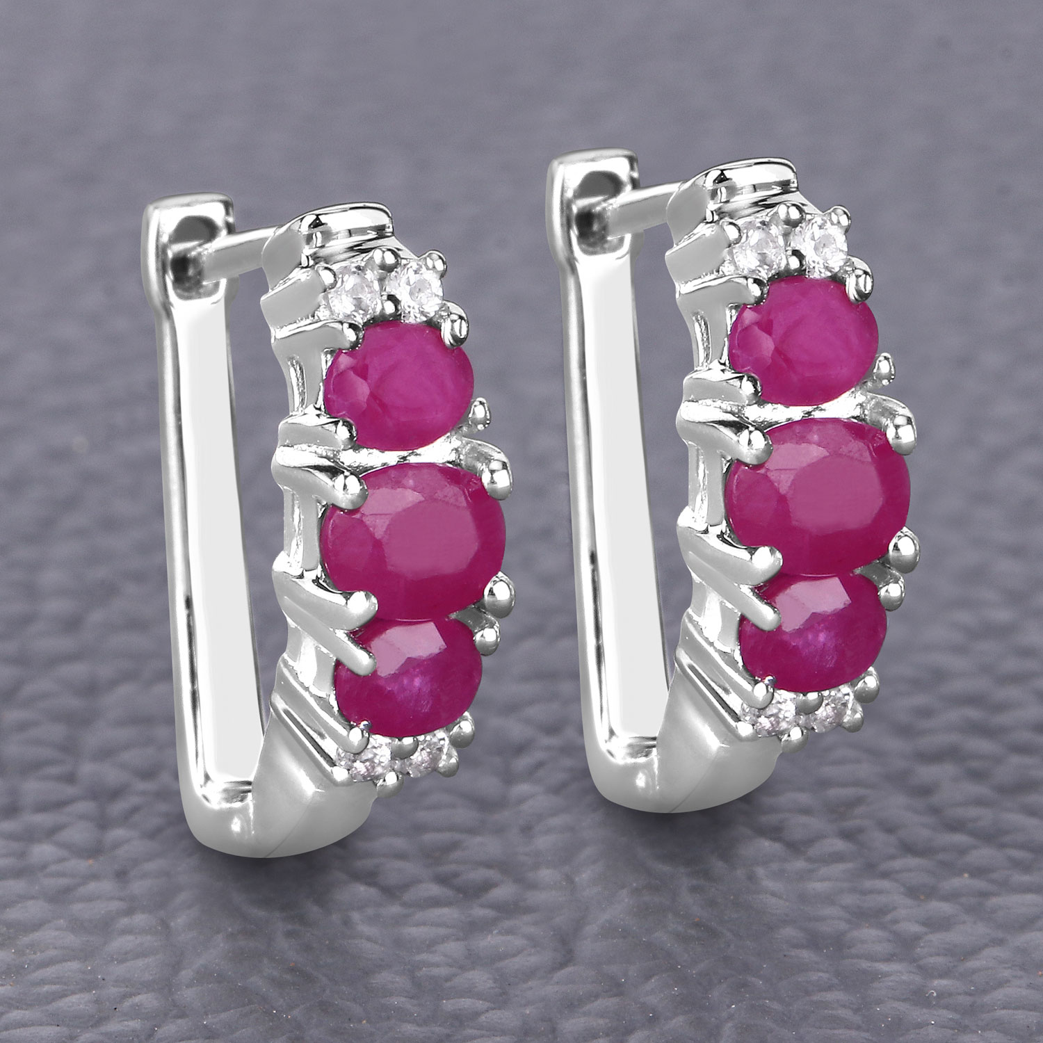 1.66 Carat Genuine Ruby and White Topaz .925 Sterling Silver Earrings 1.66 C.T.W Sterling Silver - view 7