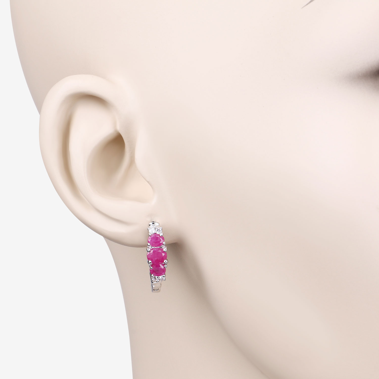 1.66 Carat Genuine Ruby and White Topaz .925 Sterling Silver Earrings 1.66 C.T.W Sterling Silver - view 2