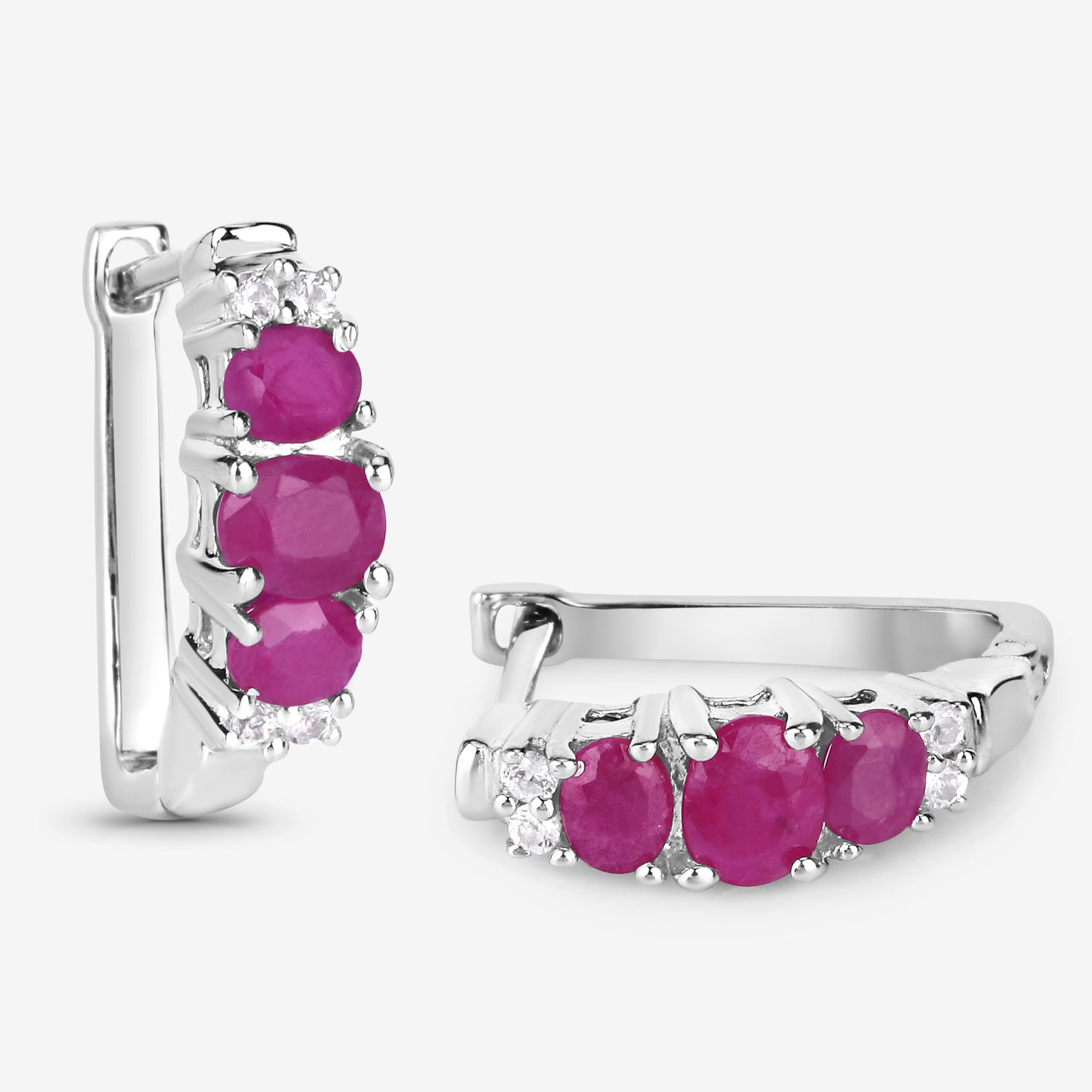 1.66 Carat Genuine Ruby and White Topaz .925 Sterling Silver Earrings 1.66 C.T.W Sterling Silver - view 4