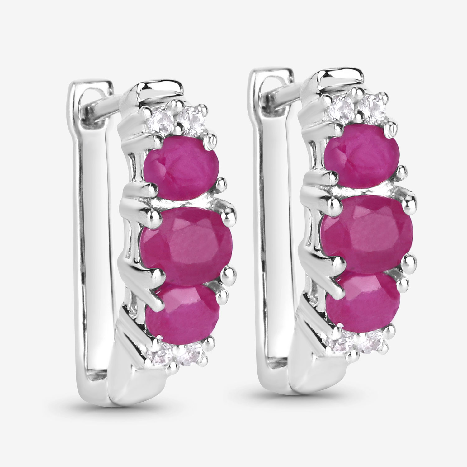 1.66 Carat Genuine Ruby and White Topaz .925 Sterling Silver Earrings 1.66 C.T.W Sterling Silver - view 6