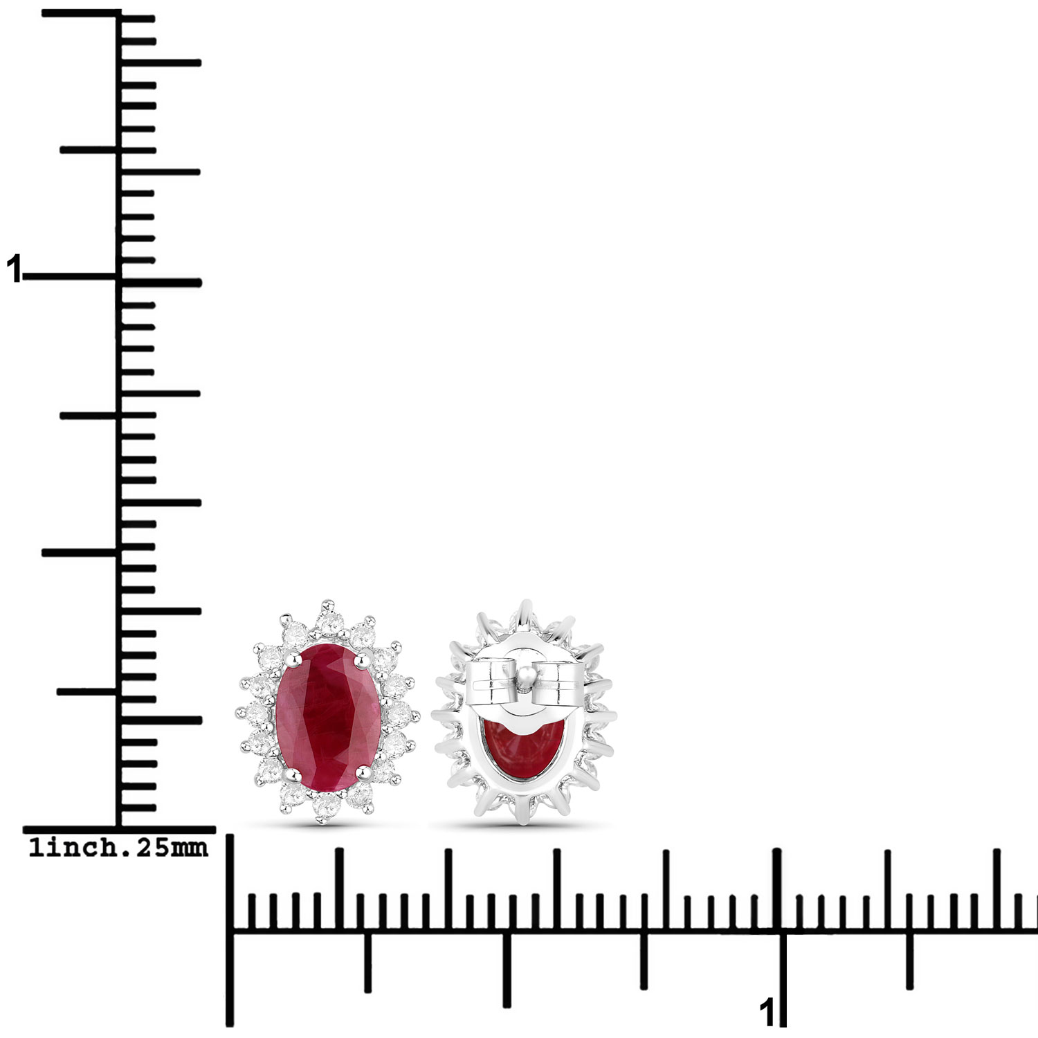1.22 Carat Genuine Ruby and White Diamond 14K White Gold Earrings 1.22 C.T.W 14K white gold - view 2