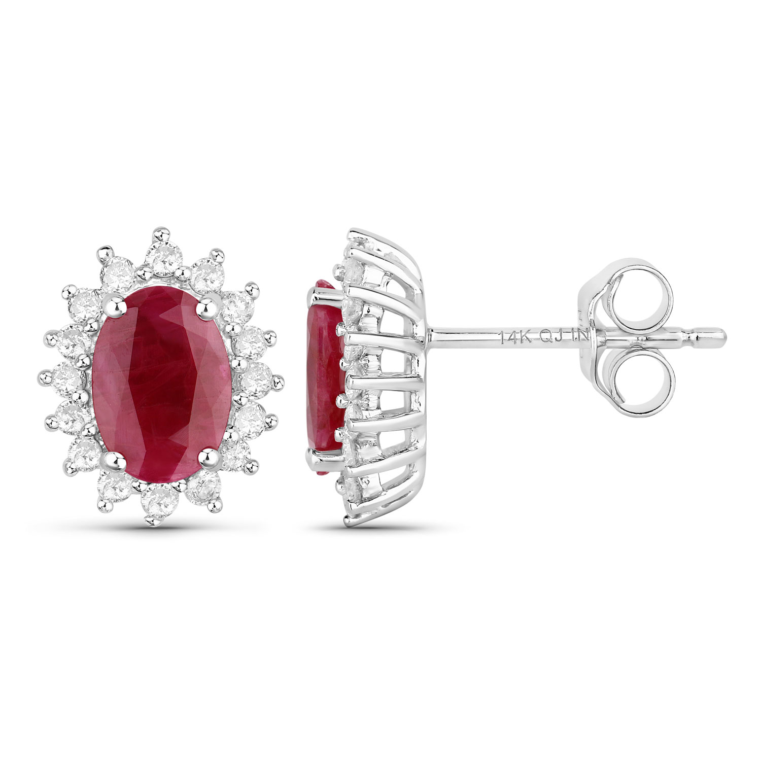 1.22 Carat Genuine Ruby and White Diamond 14K White Gold Earrings 1.22 C.T.W 14K white gold - view 3