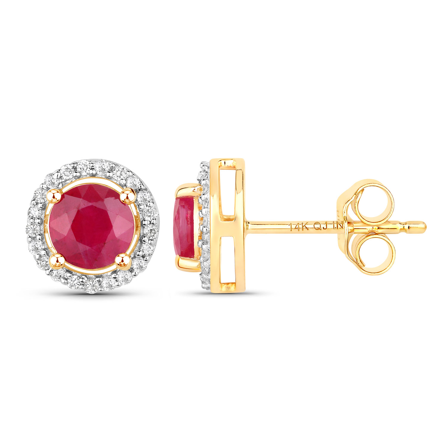 1.22 Carat Genuine Ruby and White Diamond 14K Yellow Gold Earrings 1.22 C.T.W 14K yellow gold - view 3