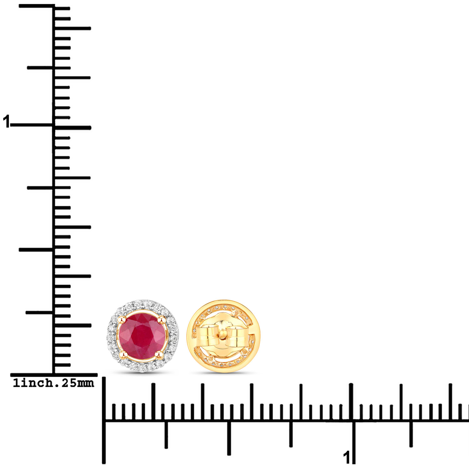1.22 Carat Genuine Ruby and White Diamond 14K Yellow Gold Earrings 1.22 C.T.W 14K yellow gold - view 2