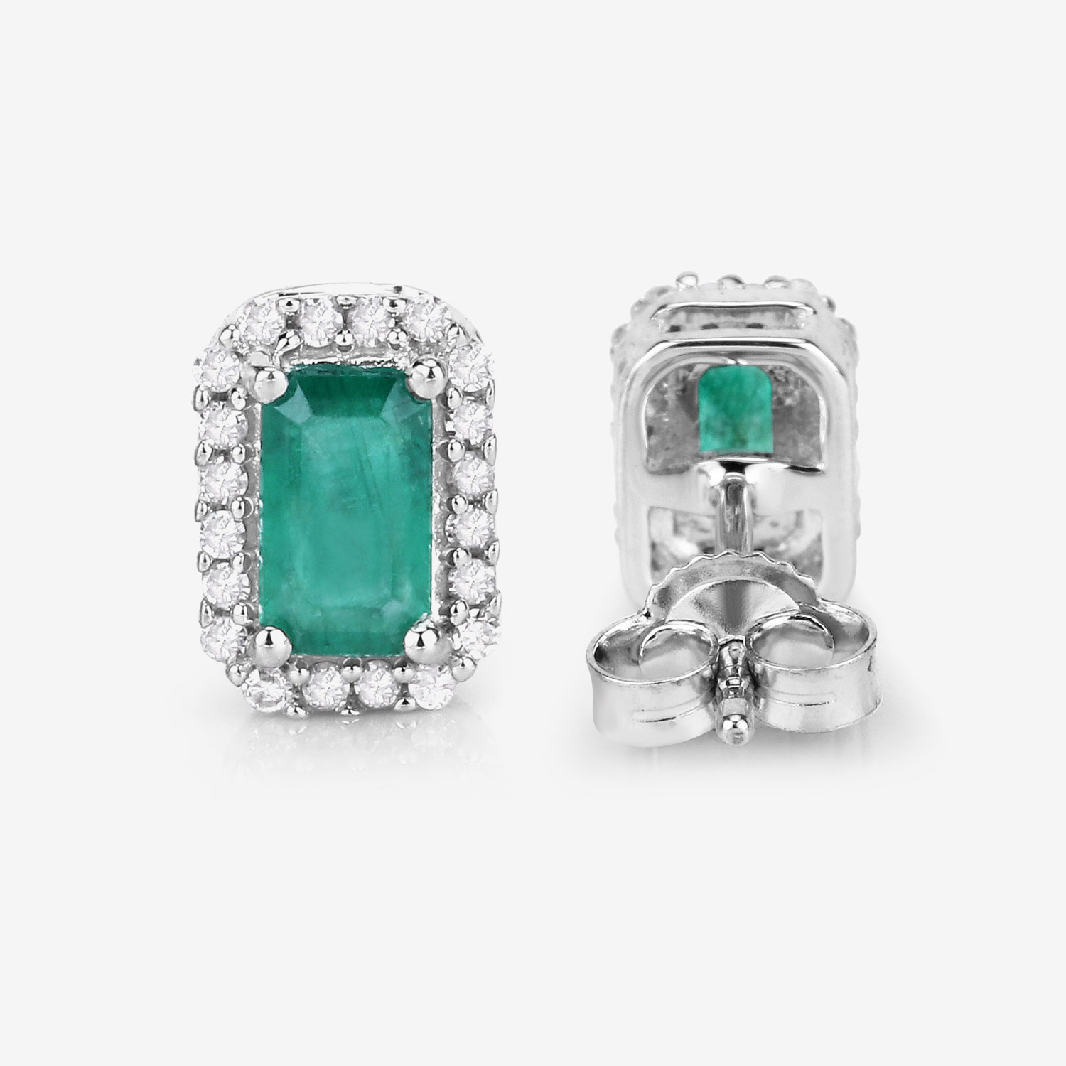 0.91 Carat Genuine Zambian Emerald and White Diamond 14K White Gold Earrings 0.91 C.T.W 14K white gold - view 7