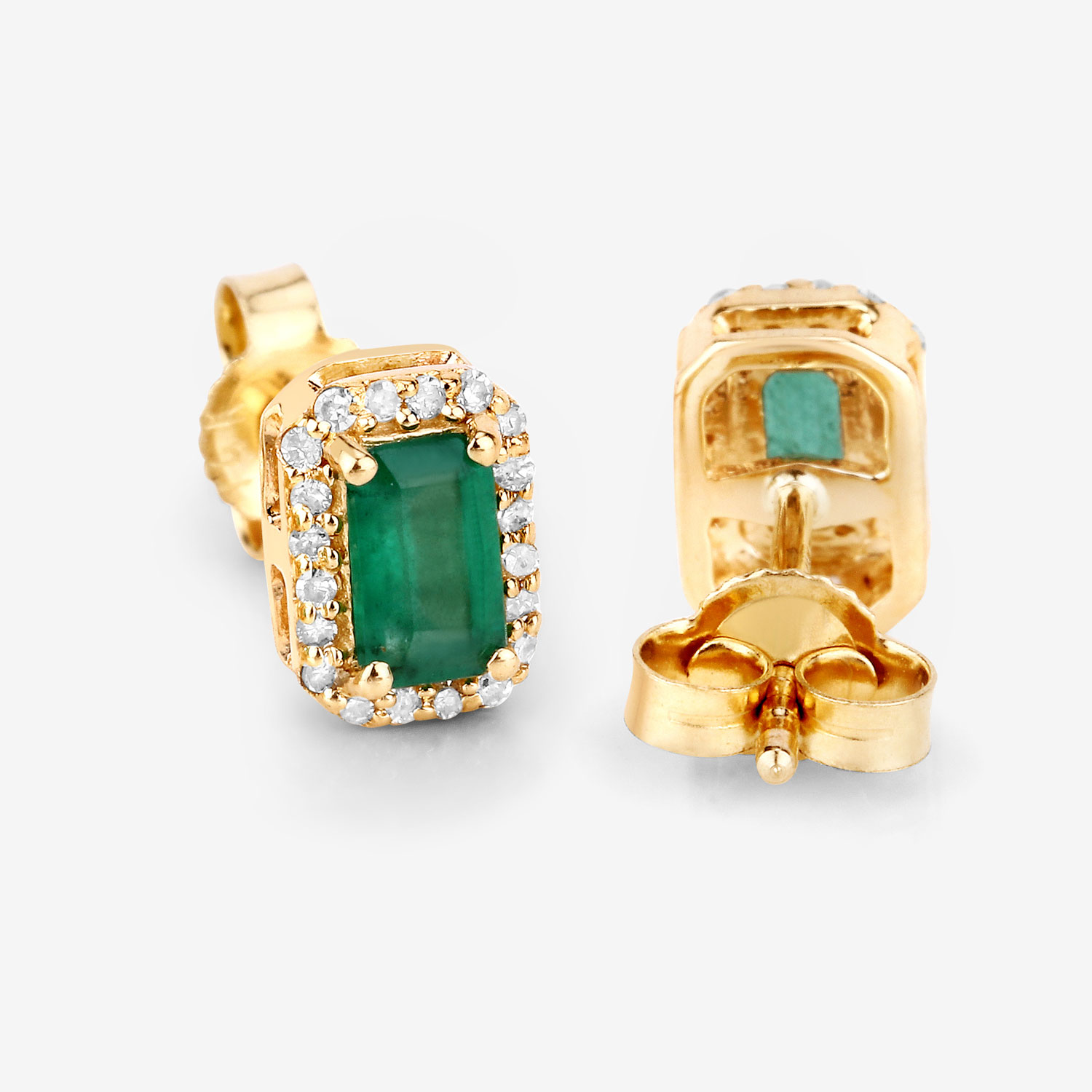 0.91 Carat Genuine Zambian Emerald and White Diamond 14K Yellow Gold Earrings 0.91 C.T.W 14K yellow or white gold - view 6