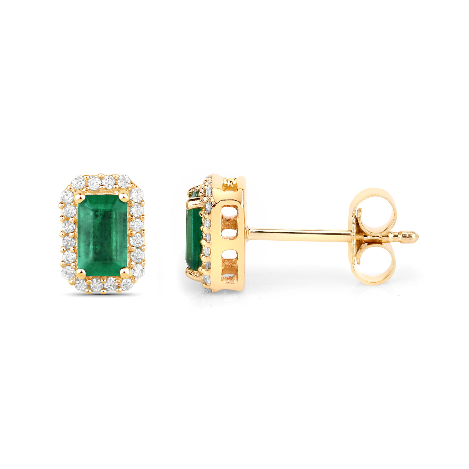 0.91 Carat Genuine Zambian Emerald and White Diamond 14K Yellow Gold Earrings 0.91 C.T.W 14K yellow or white gold - view 3