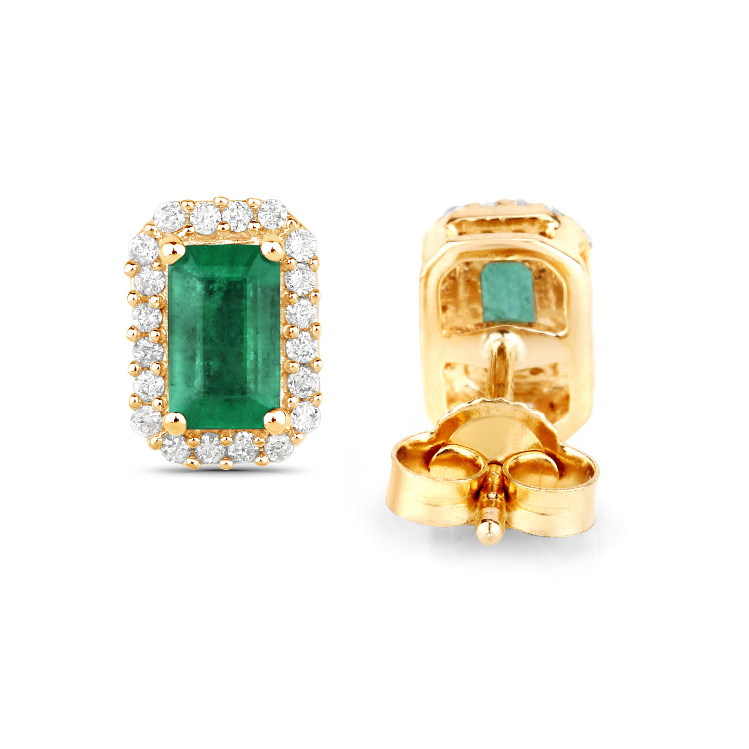 0.91 Carat Genuine Zambian Emerald and White Diamond 14K Yellow Gold Earrings 0.91 C.T.W 14K yellow or white gold - view 5