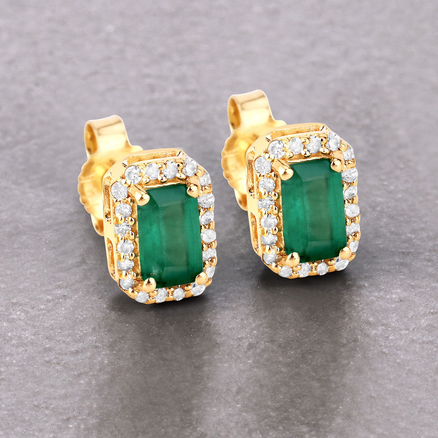 0.91 Carat Genuine Zambian Emerald and White Diamond 14K Yellow Gold Earrings 0.91 C.T.W 14K yellow or white gold - view 8