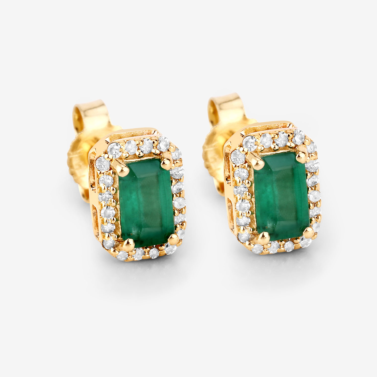 0.91 Carat Genuine Zambian Emerald and White Diamond 14K Yellow Gold Earrings 0.91 C.T.W 14K yellow or white gold - view 7