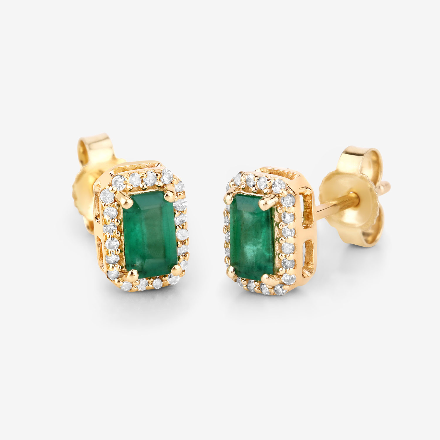 0.91 Carat Genuine Zambian Emerald and White Diamond 14K Yellow Gold Earrings 0.91 C.T.W 14K yellow or white gold - view 4