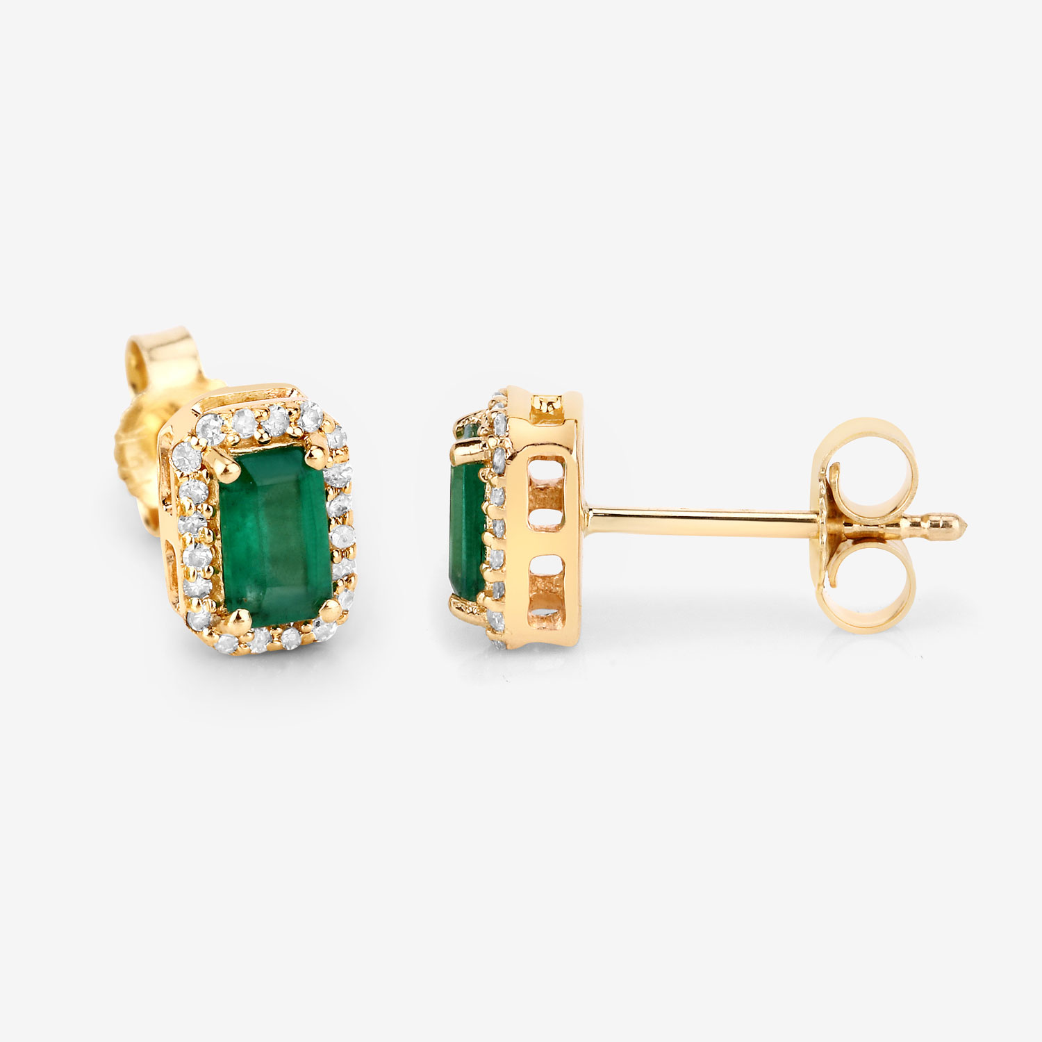 0.91 Carat Genuine Zambian Emerald and White Diamond 14K Yellow Gold Earrings 0.91 C.T.W 14K yellow or white gold - view 2