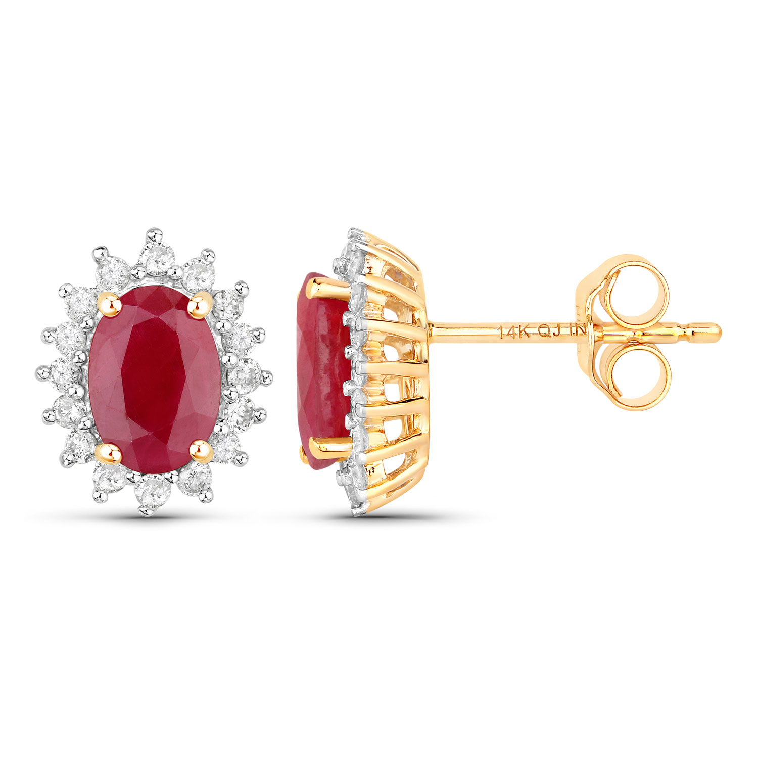 2.02 Carat Genuine Ruby and White Diamond 14K Yellow Gold Earrings 2.02 C.T.W 14K yellow gold - view 3