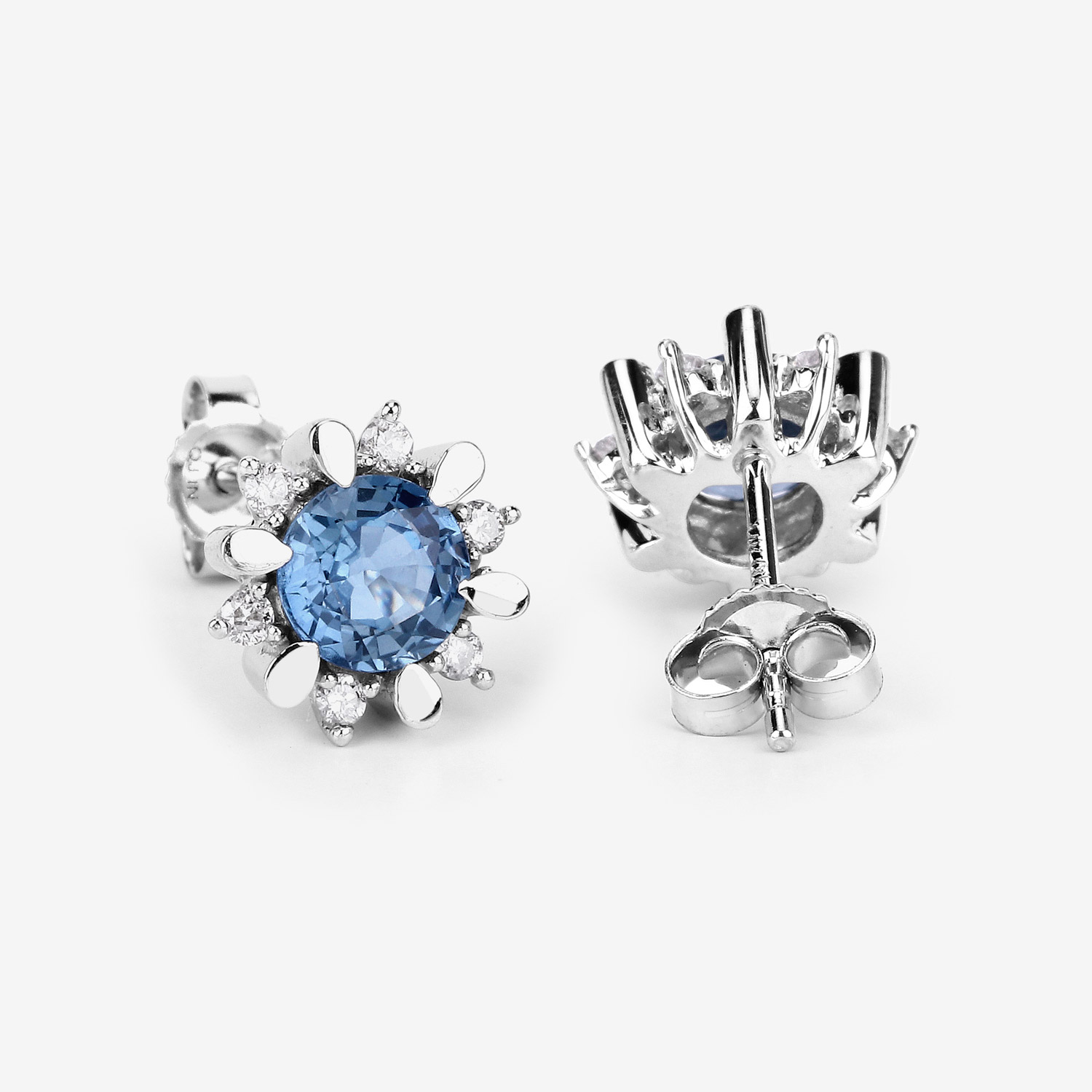 1.87 Carat Genuine Blue Sapphire and White Diamond 14K White Gold Earrings 1.87 C.T.W 14K white gold - view 4