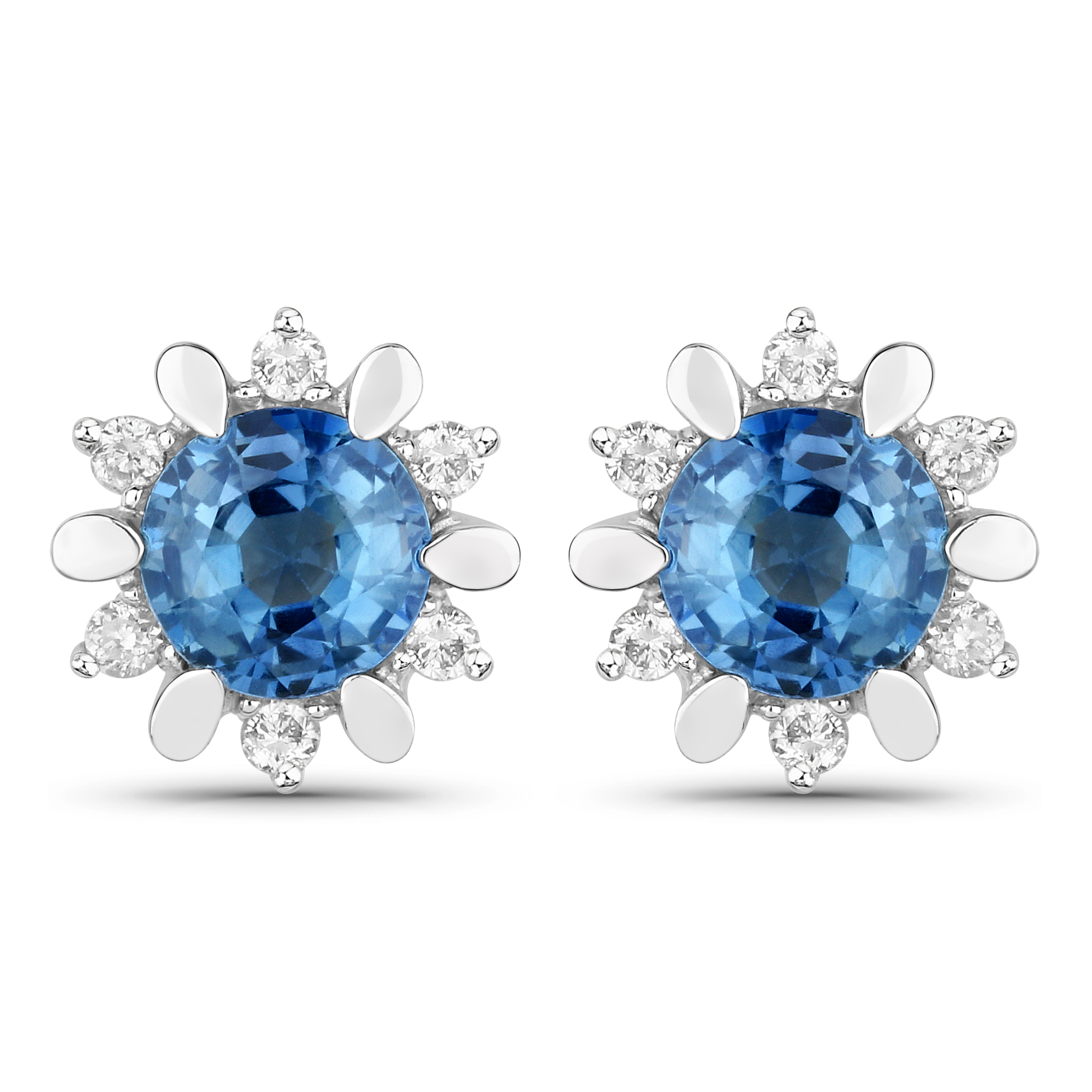 1.87 Carat Genuine Blue Sapphire and White Diamond 14K White Gold Earrings 1.87 C.T.W 14K white gold - view 8