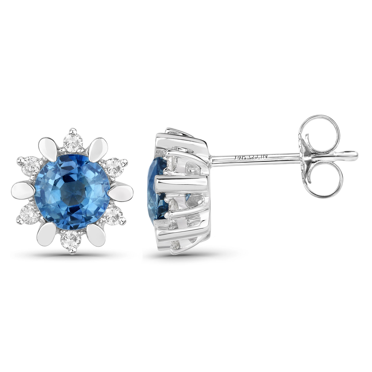 1.87 Carat Genuine Blue Sapphire and White Diamond 14K White Gold Earrings 1.87 C.T.W 14K white gold - view 5