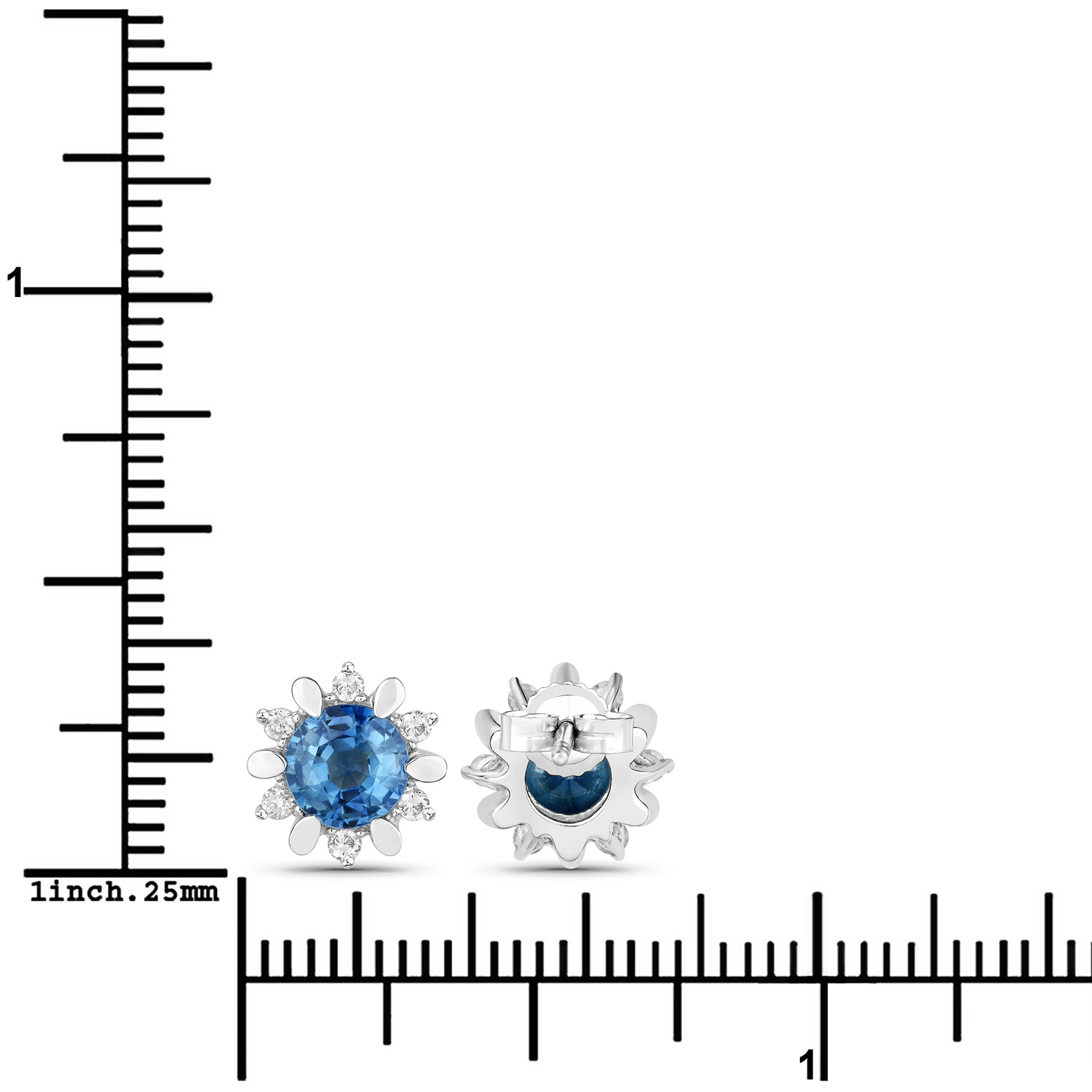 1.87 Carat Genuine Blue Sapphire and White Diamond 14K White Gold Earrings 1.87 C.T.W 14K white gold - view 2