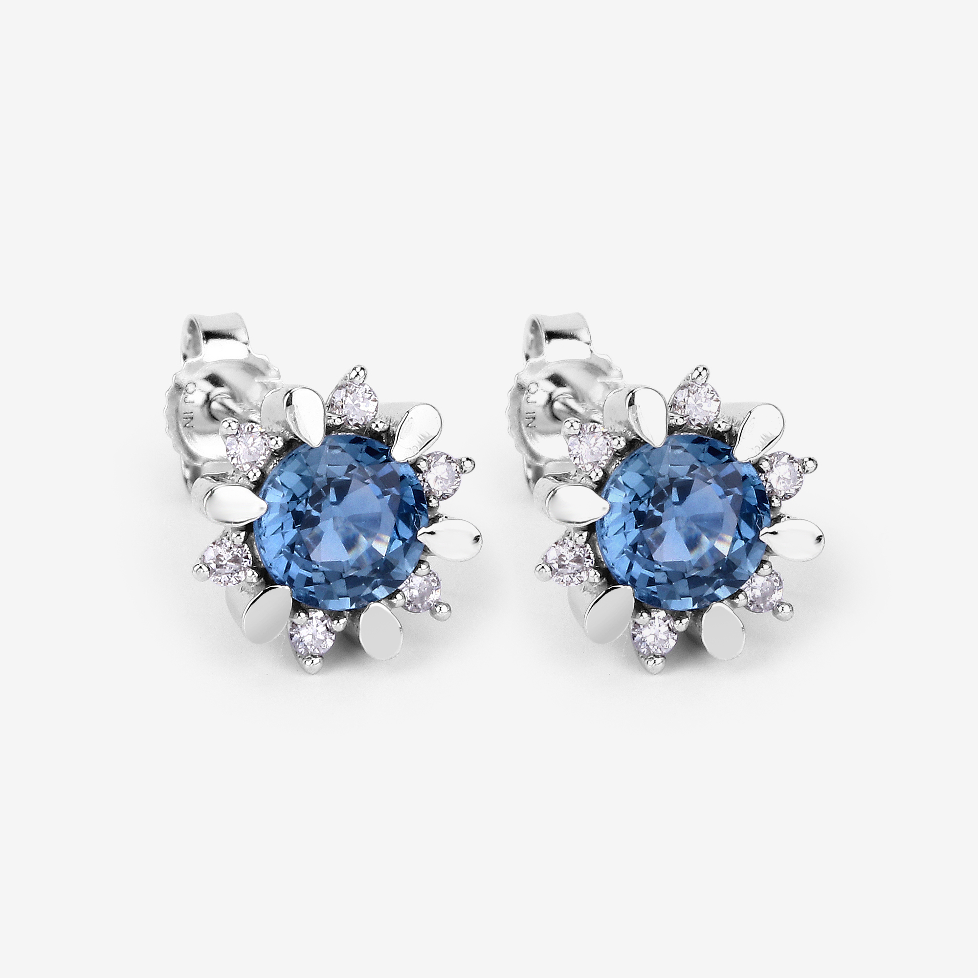1.87 Carat Genuine Blue Sapphire and White Diamond 14K White Gold Earrings 1.87 C.T.W 14K white gold - view 6