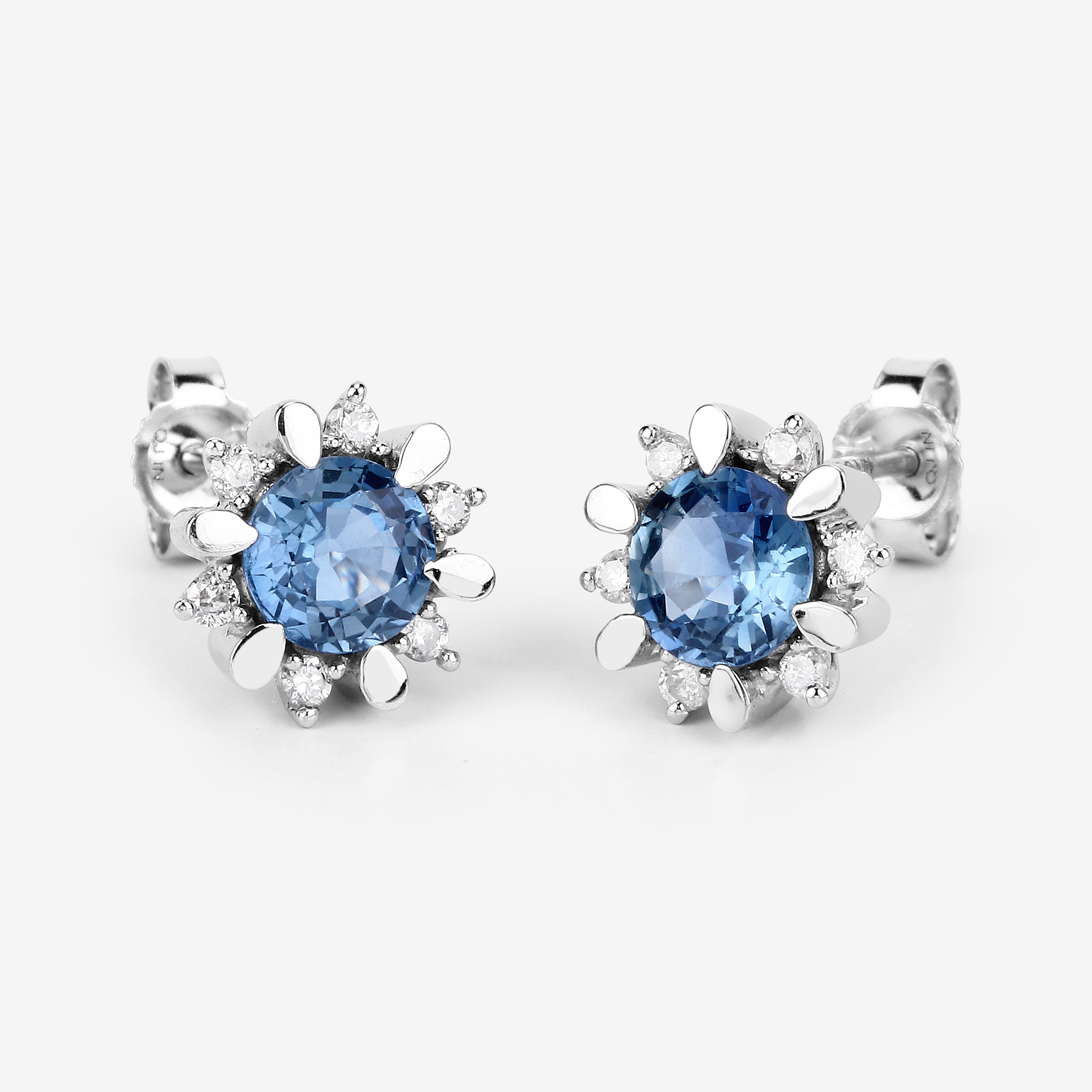 1.87 Carat Genuine Blue Sapphire and White Diamond 14K White Gold Earrings 1.87 C.T.W 14K white gold - view 7