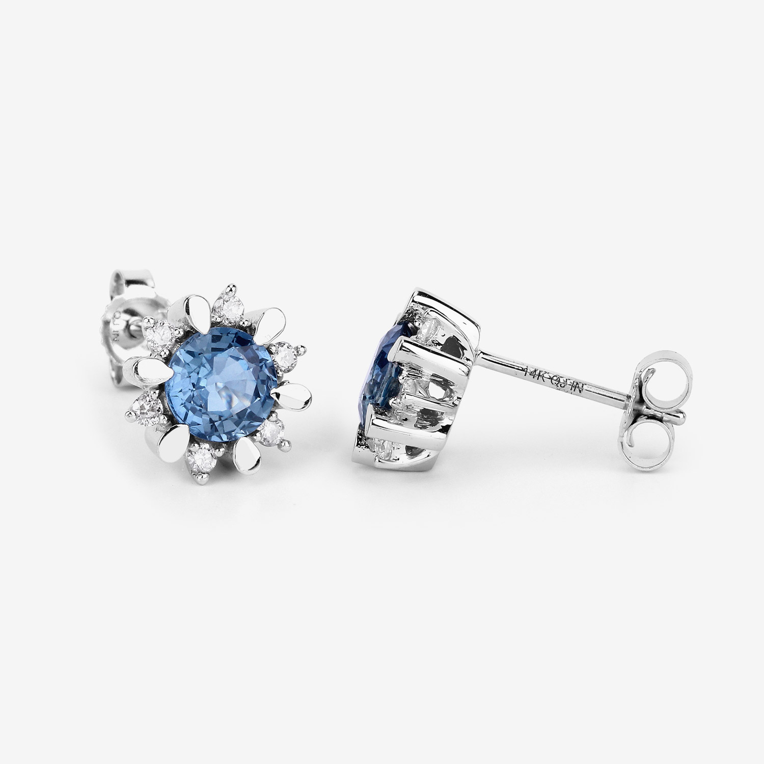 1.87 Carat Genuine Blue Sapphire and White Diamond 14K White Gold Earrings 1.87 C.T.W 14K white gold - view 3