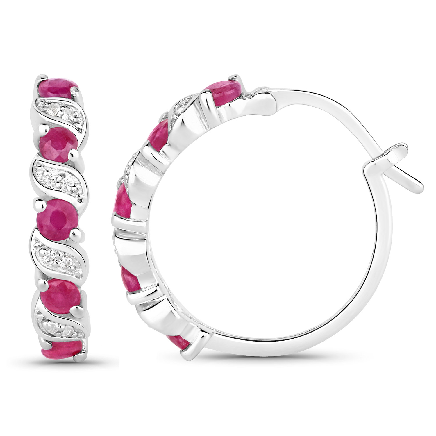 1.38 Carat Genuine Ruby and White Topaz .925 Sterling Silver Earrings 1.38 C.T.W Sterling Silver - view 3