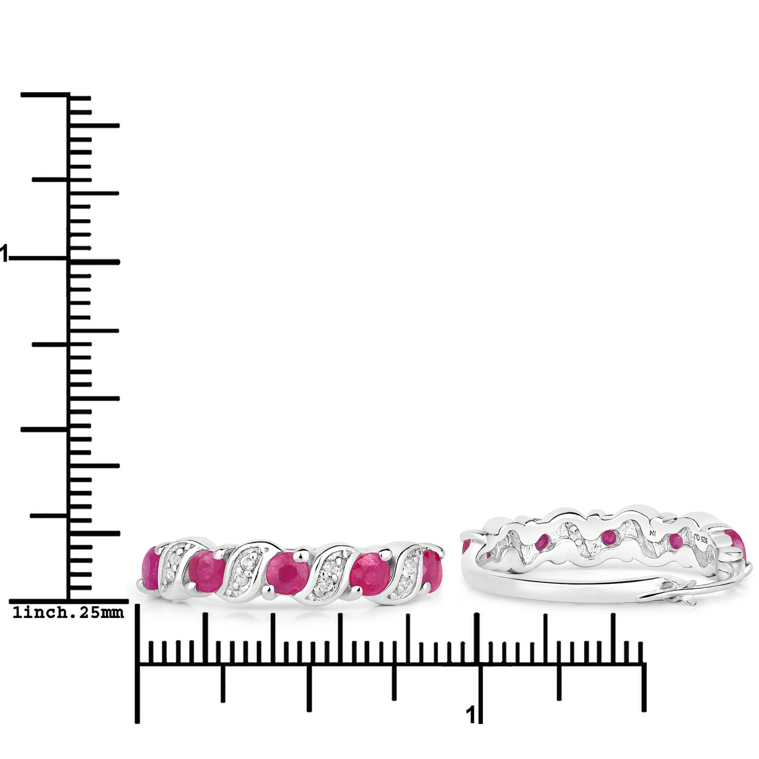 1.38 Carat Genuine Ruby and White Topaz .925 Sterling Silver Earrings 1.38 C.T.W Sterling Silver - view 2