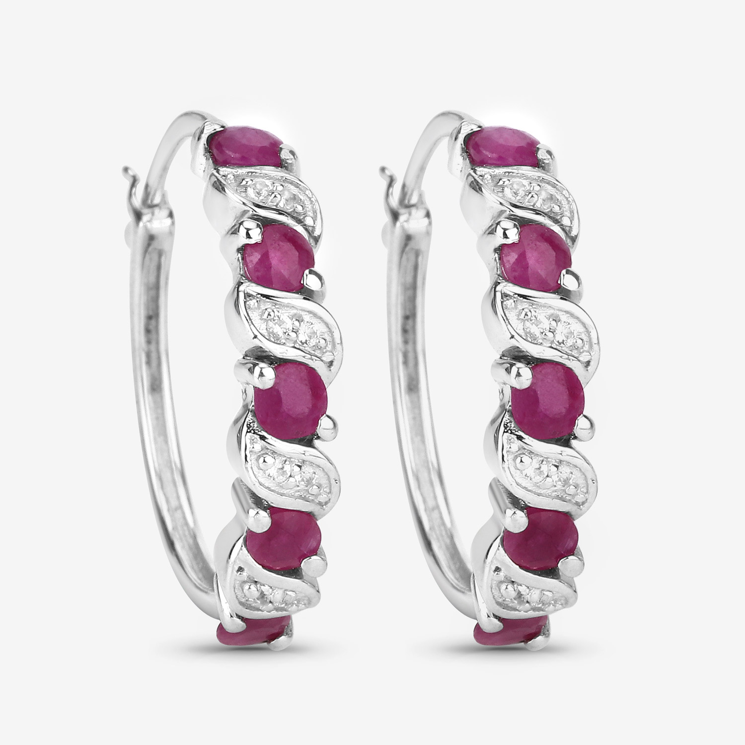 1.38 Carat Genuine Ruby and White Topaz .925 Sterling Silver Earrings 1.38 C.T.W Sterling Silver - view 6