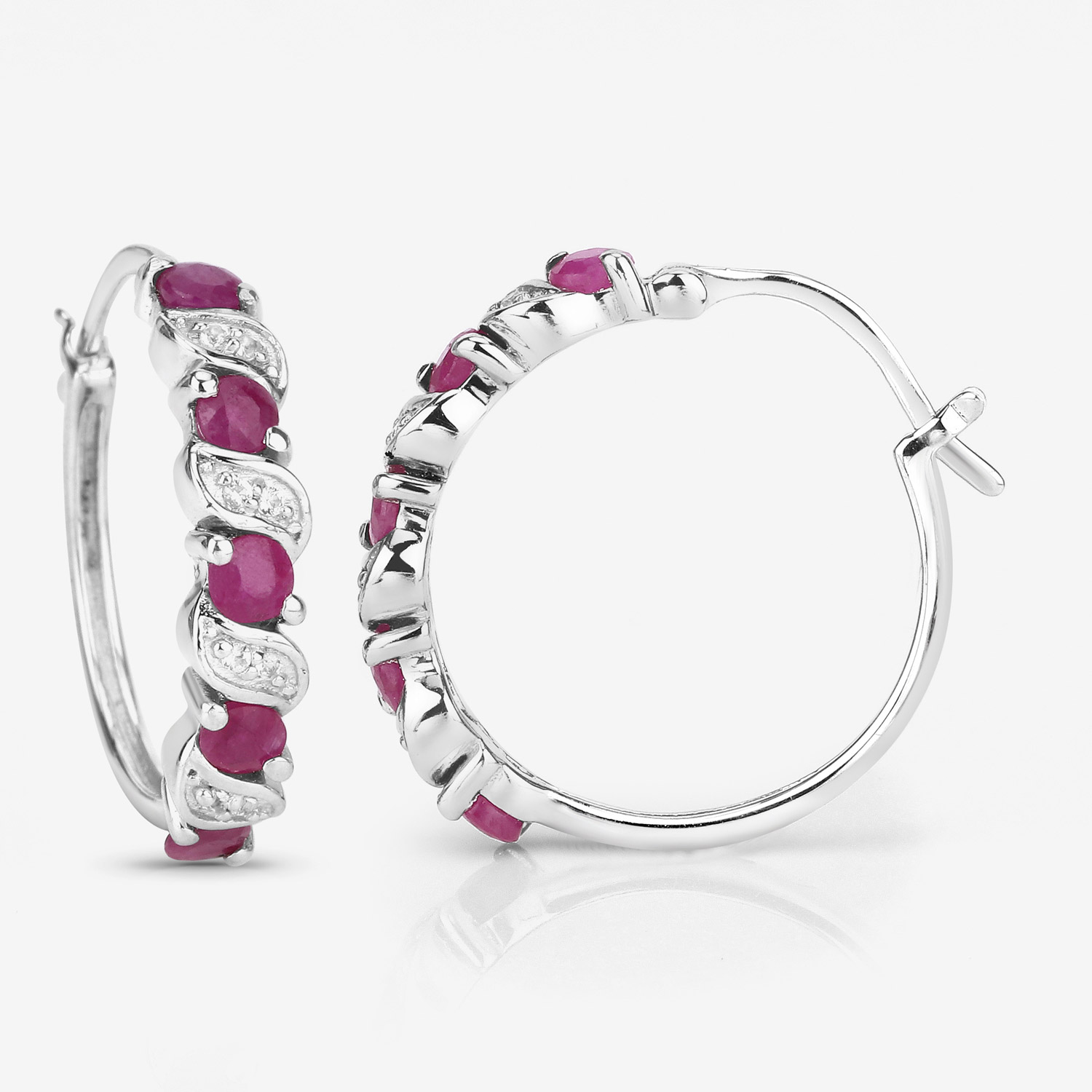 1.38 Carat Genuine Ruby and White Topaz .925 Sterling Silver Earrings 1.38 C.T.W Sterling Silver - view 5