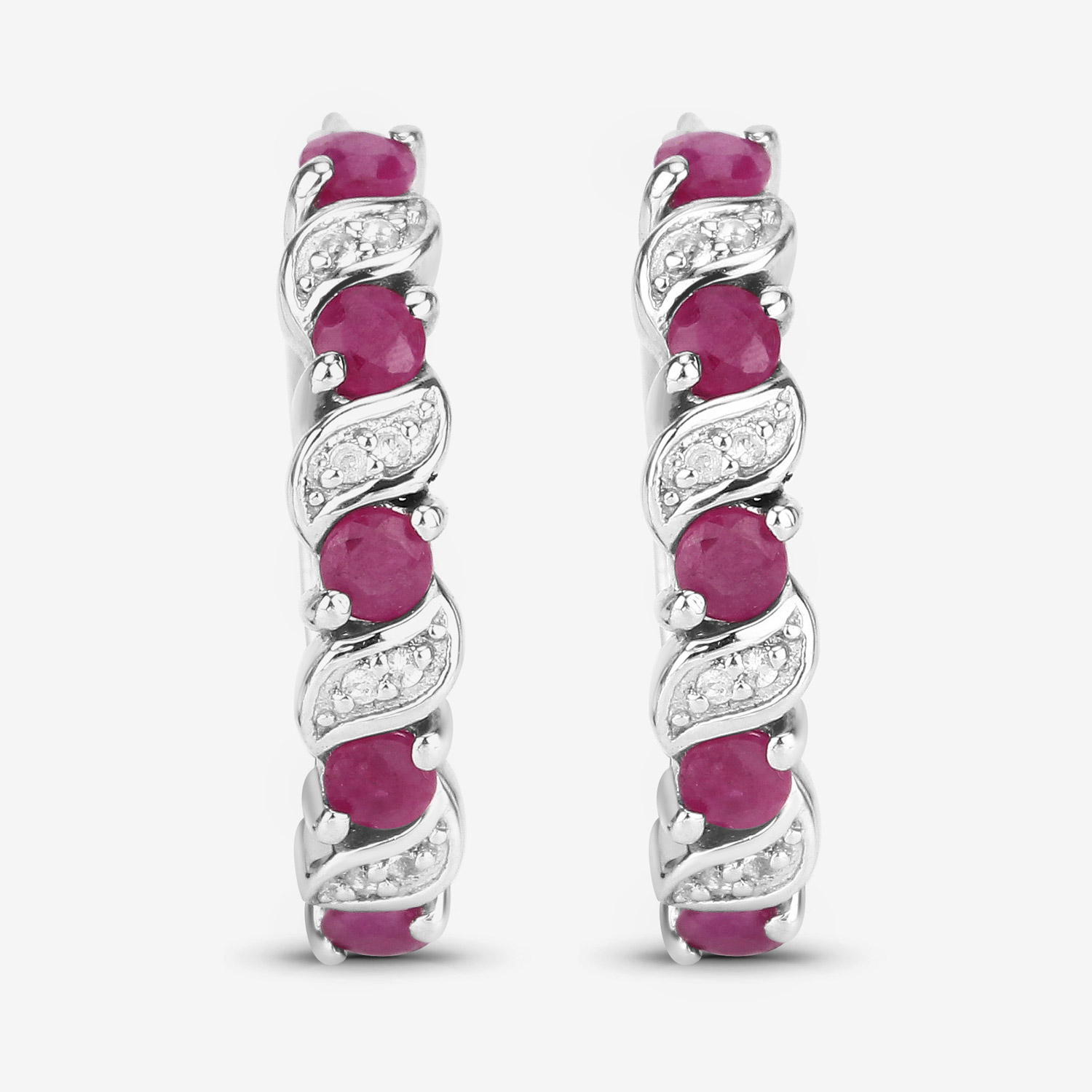 1.38 Carat Genuine Ruby and White Topaz .925 Sterling Silver Earrings 1.38 C.T.W Sterling Silver - view 7