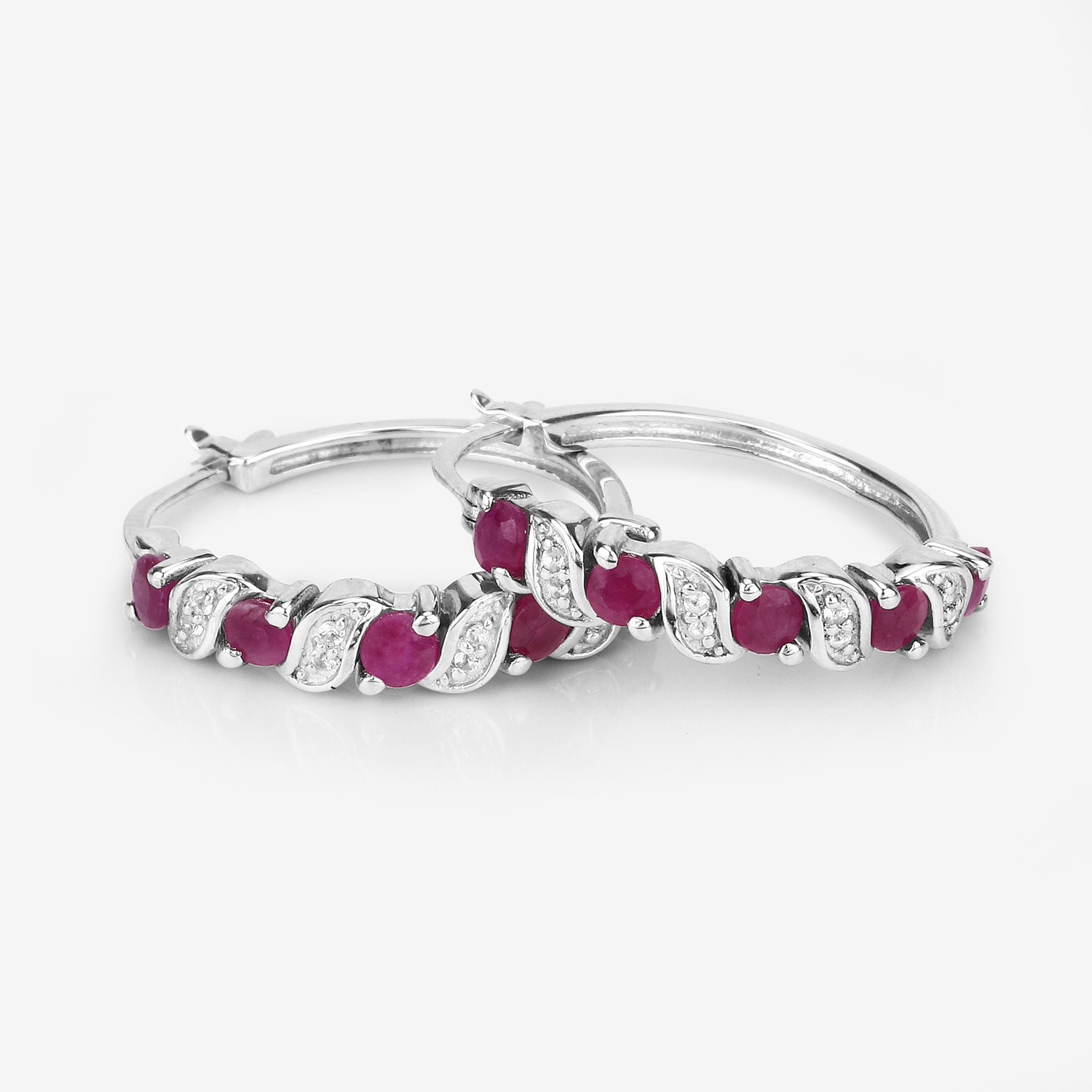 1.38 Carat Genuine Ruby and White Topaz .925 Sterling Silver Earrings 1.38 C.T.W Sterling Silver - view 4