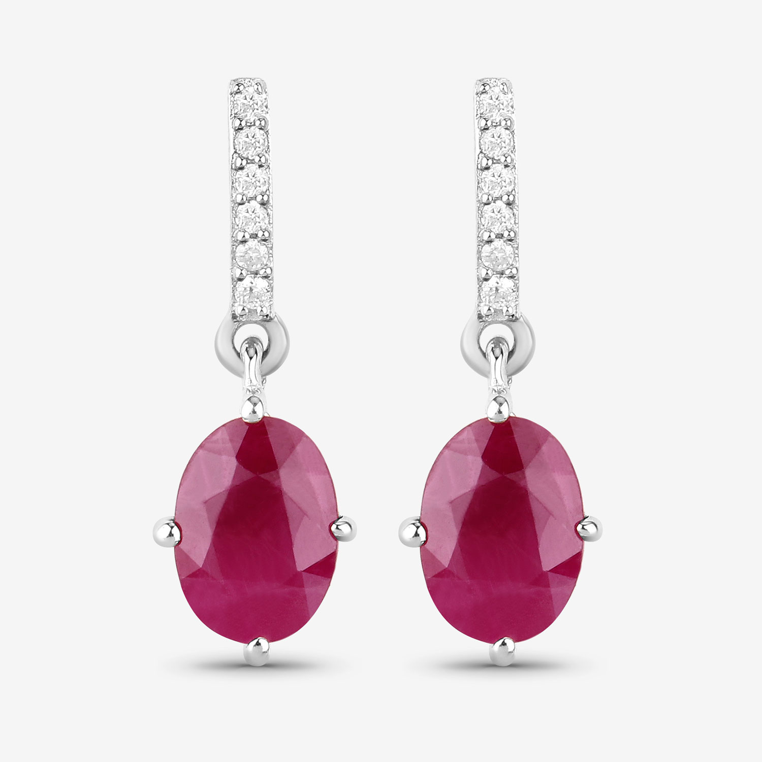 1.75 Carat Genuine Ruby and White Diamond 10K White Gold Earrings 1.75 C.T.W 10K white gold - view 2