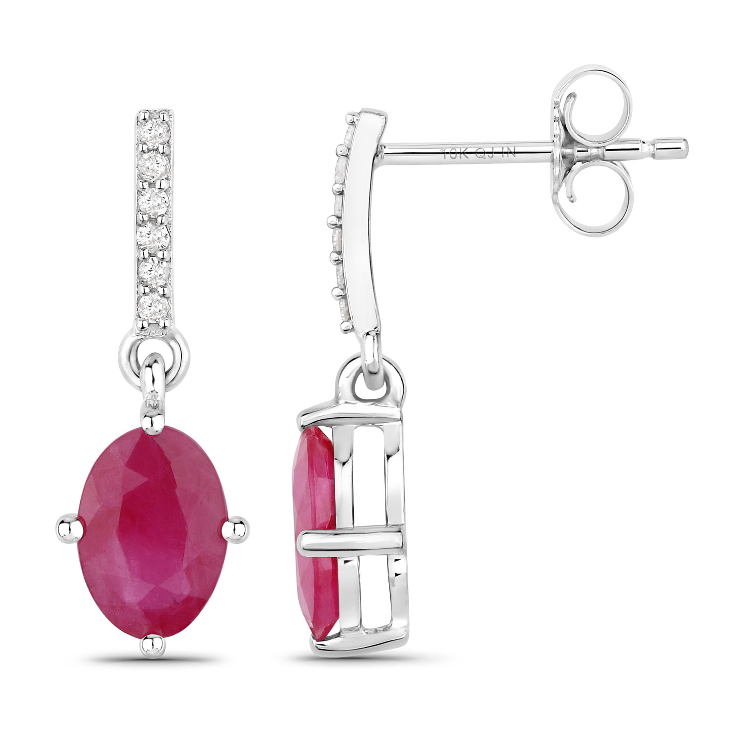 1.75 Carat Genuine Ruby and White Diamond 10K White Gold Earrings 1.75 C.T.W 10K white gold - view 3