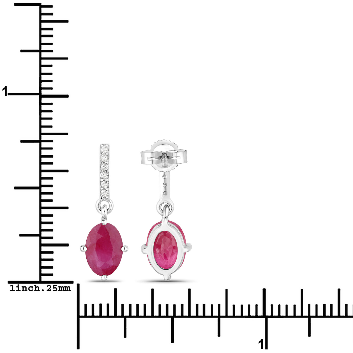 1.75 Carat Genuine Ruby and White Diamond 10K White Gold Earrings 1.75 C.T.W 10K white gold - view 4