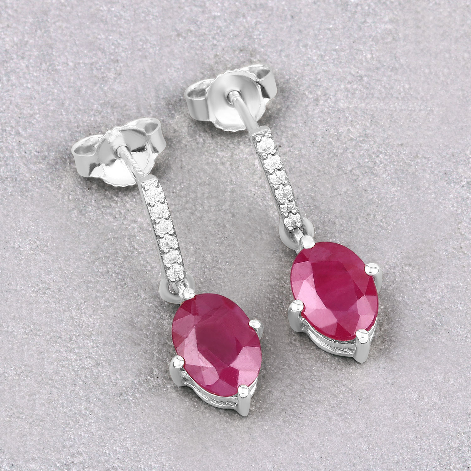 1.75 Carat Genuine Ruby and White Diamond 10K White Gold Earrings 1.75 C.T.W 10K white gold - view 5