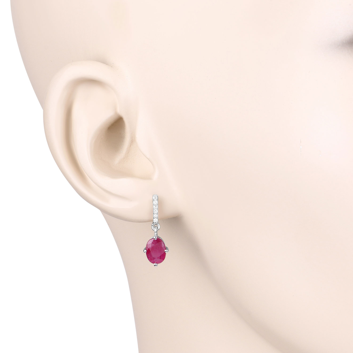 1.75 Carat Genuine Ruby and White Diamond 10K White Gold Earrings 1.75 C.T.W 10K white gold - view 6