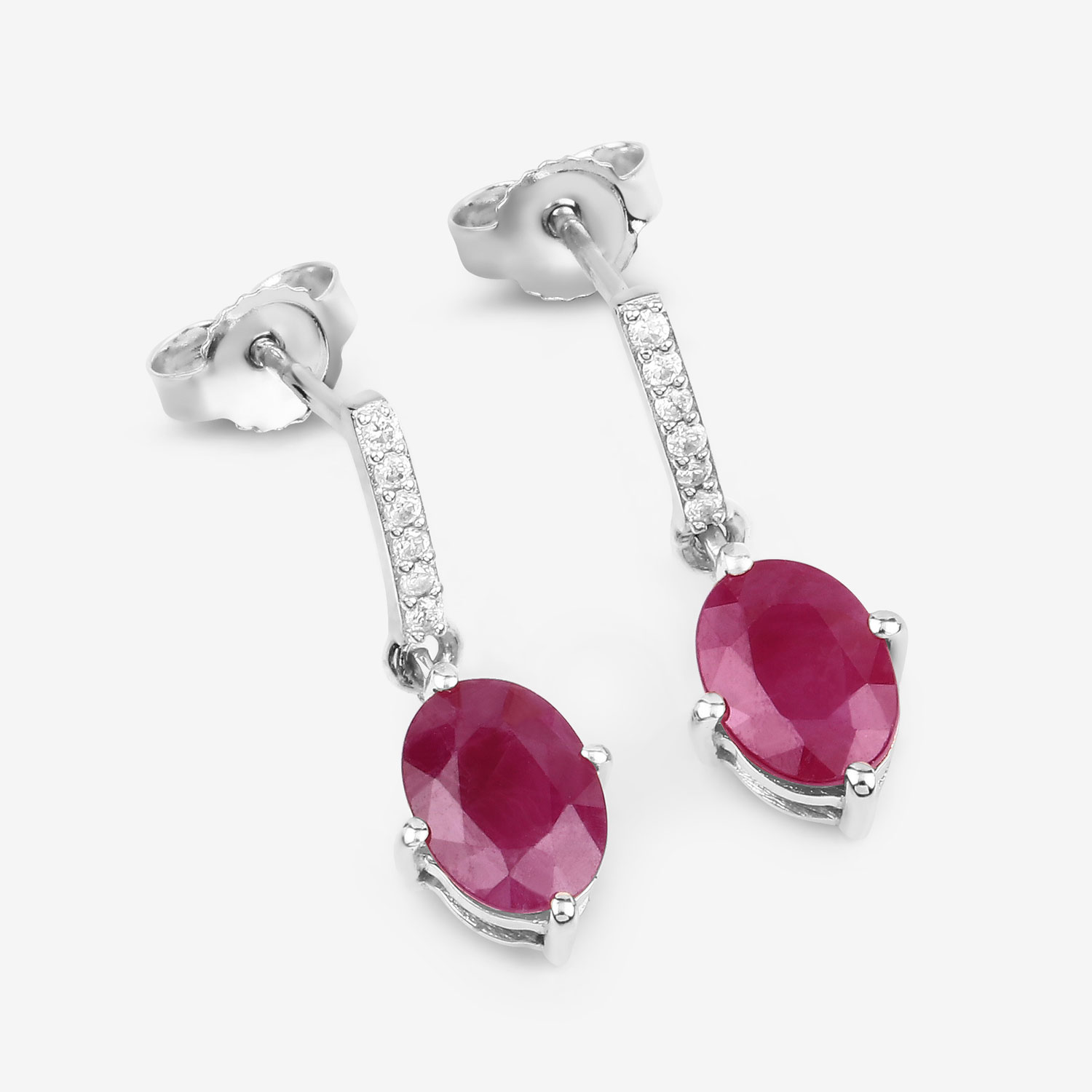 1.75 Carat Genuine Ruby and White Diamond 10K White Gold Earrings 1.75 C.T.W 10K white gold - view 7