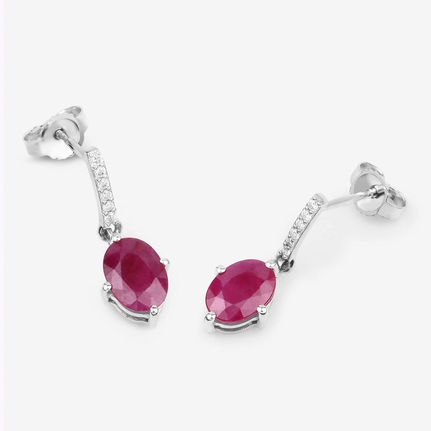 1.75 Carat Genuine Ruby and White Diamond 10K White Gold Earrings 1.75 C.T.W 10K white gold - view 8