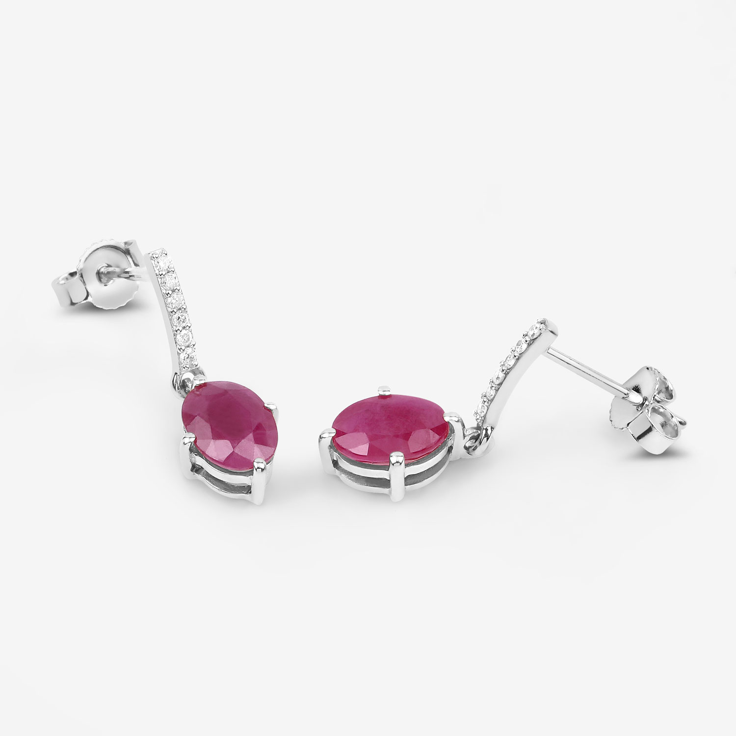 1.75 Carat Genuine Ruby and White Diamond 10K White Gold Earrings 1.75 C.T.W 10K white gold - view 9