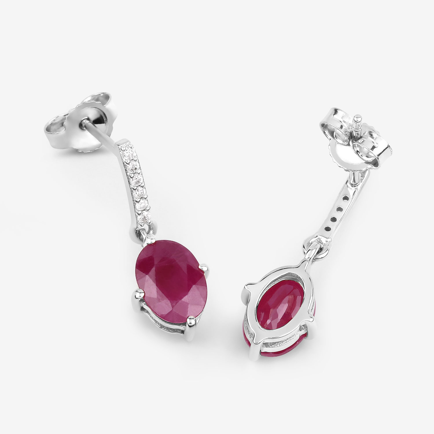 1.75 Carat Genuine Ruby and White Diamond 10K White Gold Earrings 1.75 C.T.W 10K white gold - view 10