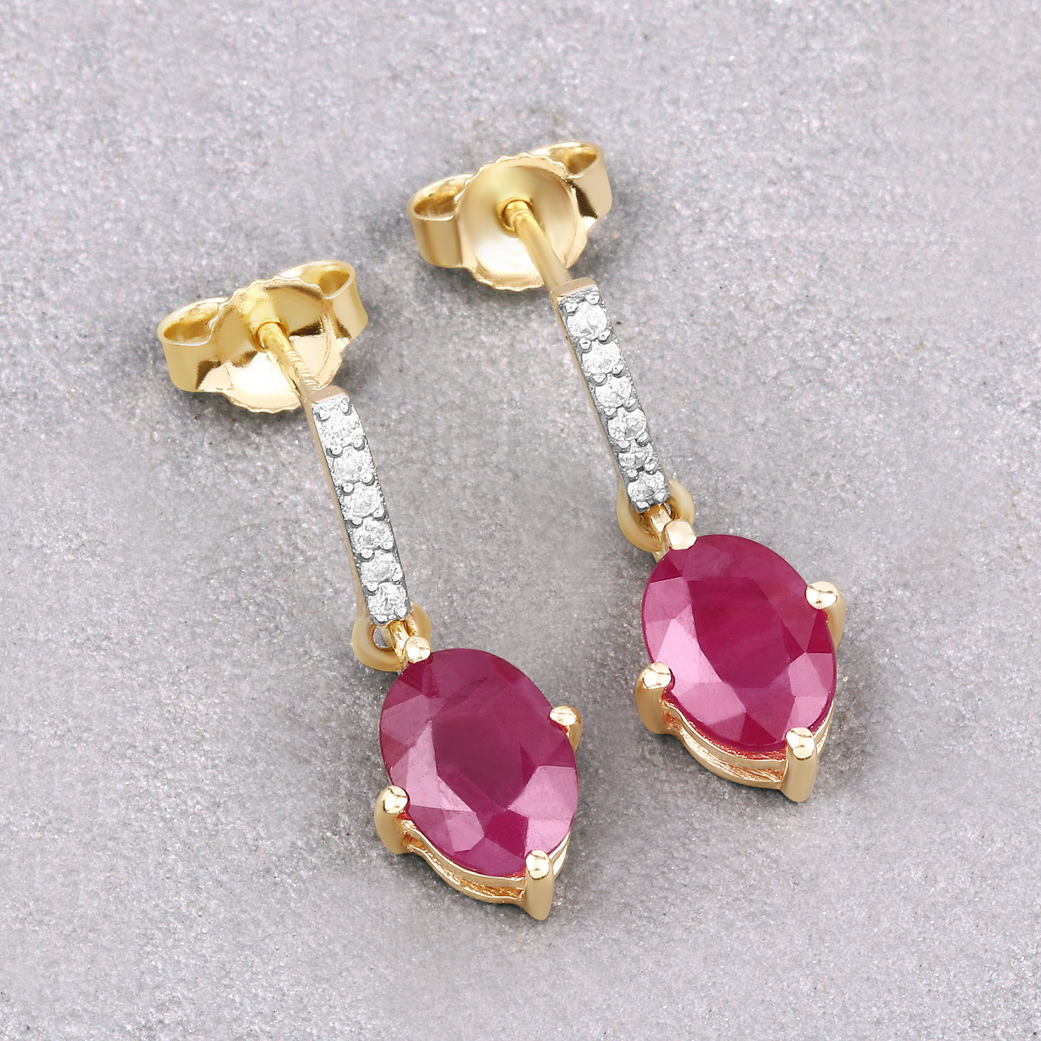 1.75 Carat Genuine Ruby and White Diamond 10K Yellow Gold Earrings 1.75 C.T.W 10K yellow gold - view 2