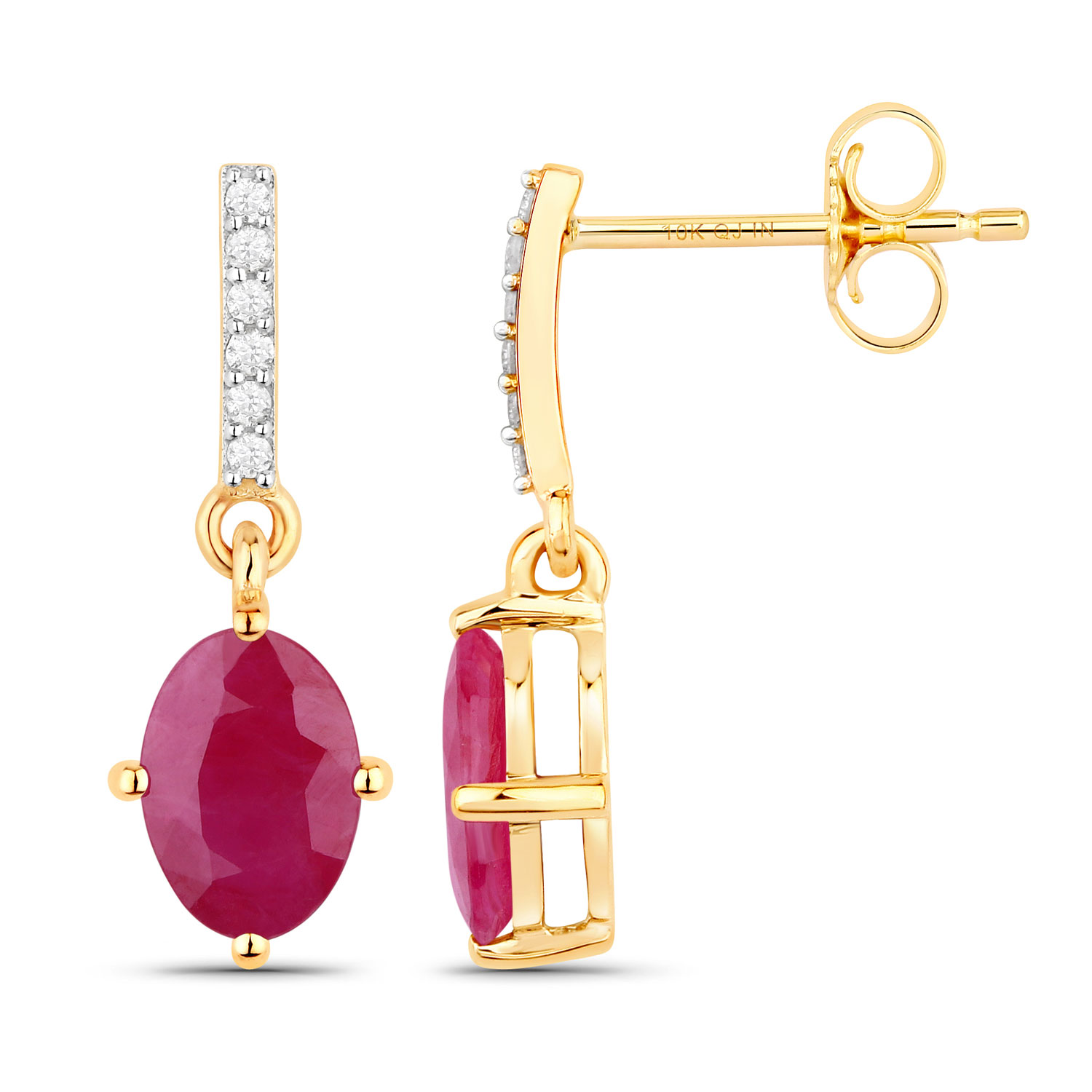 1.75 Carat Genuine Ruby and White Diamond 10K Yellow Gold Earrings 1.75 C.T.W 10K yellow gold - view 4
