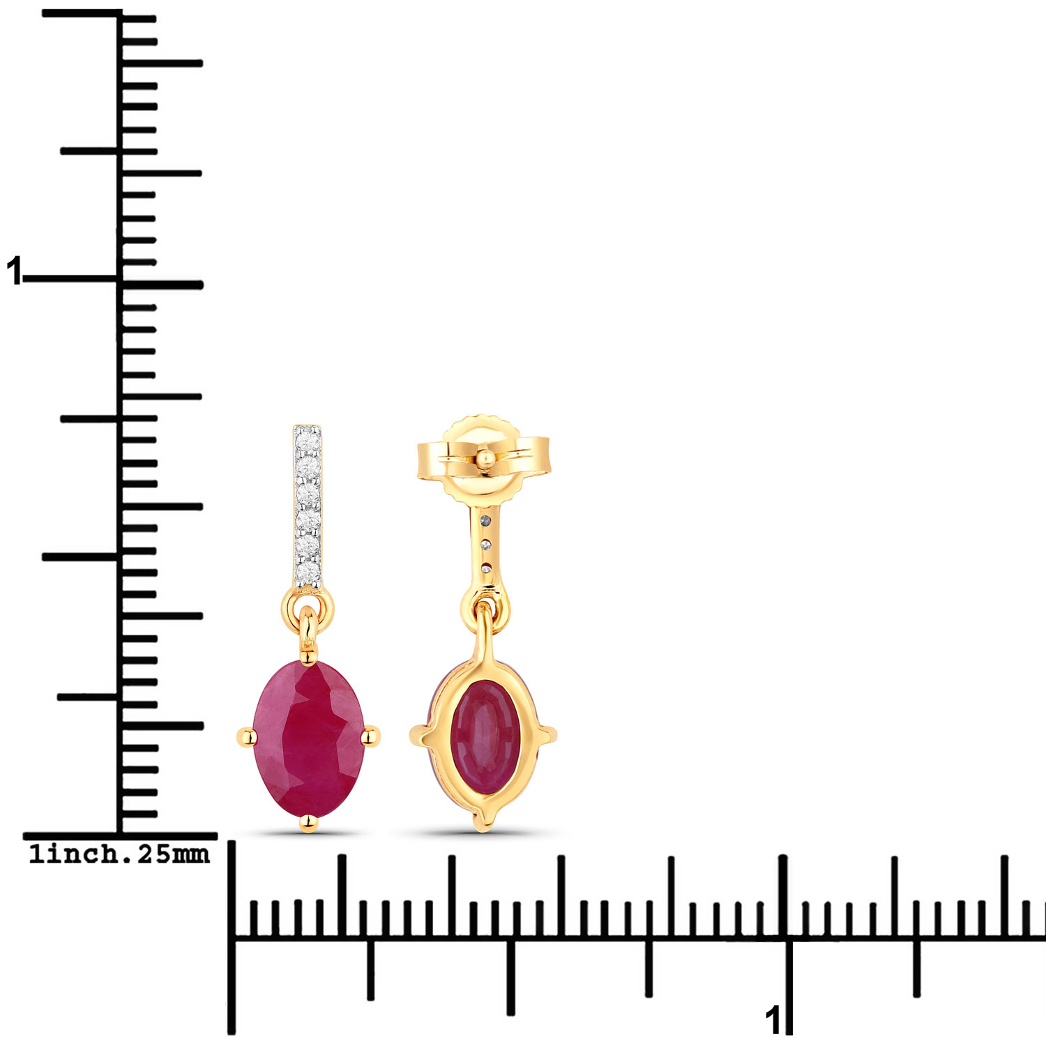 1.75 Carat Genuine Ruby and White Diamond 10K Yellow Gold Earrings 1.75 C.T.W 10K yellow gold - view 3