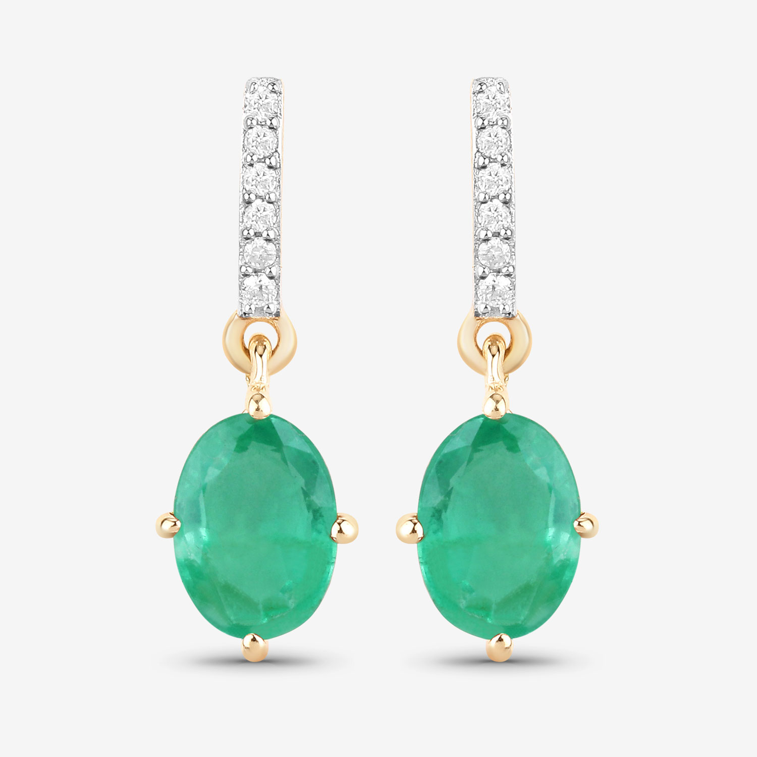 1.49 Carat Genuine Zambian Emerald and White Diamond 10K Yellow Gold Earrings 1.49 C.T.W 10K yellow or white gold - view 5