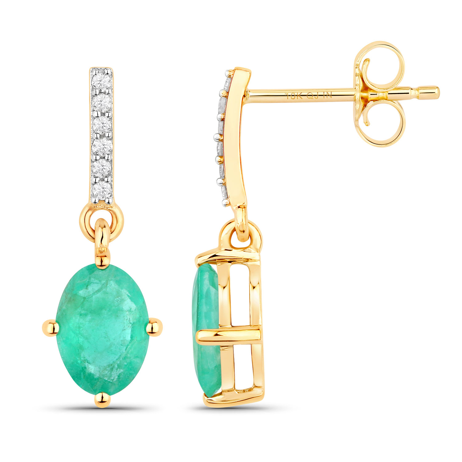 1.49 Carat Genuine Zambian Emerald and White Diamond 10K Yellow Gold Earrings 1.49 C.T.W 10K yellow or white gold - view 3