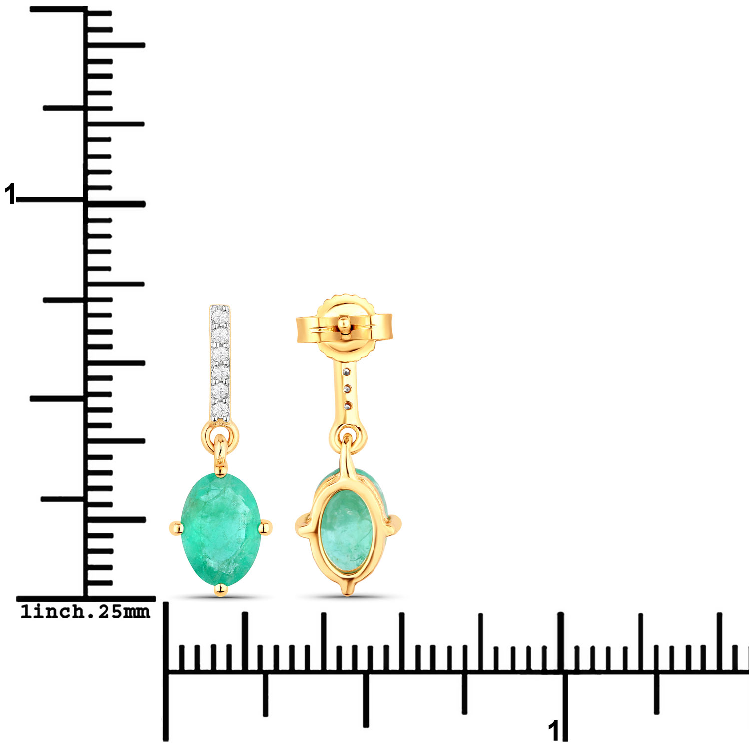 1.49 Carat Genuine Zambian Emerald and White Diamond 10K Yellow Gold Earrings 1.49 C.T.W 10K yellow or white gold - view 4