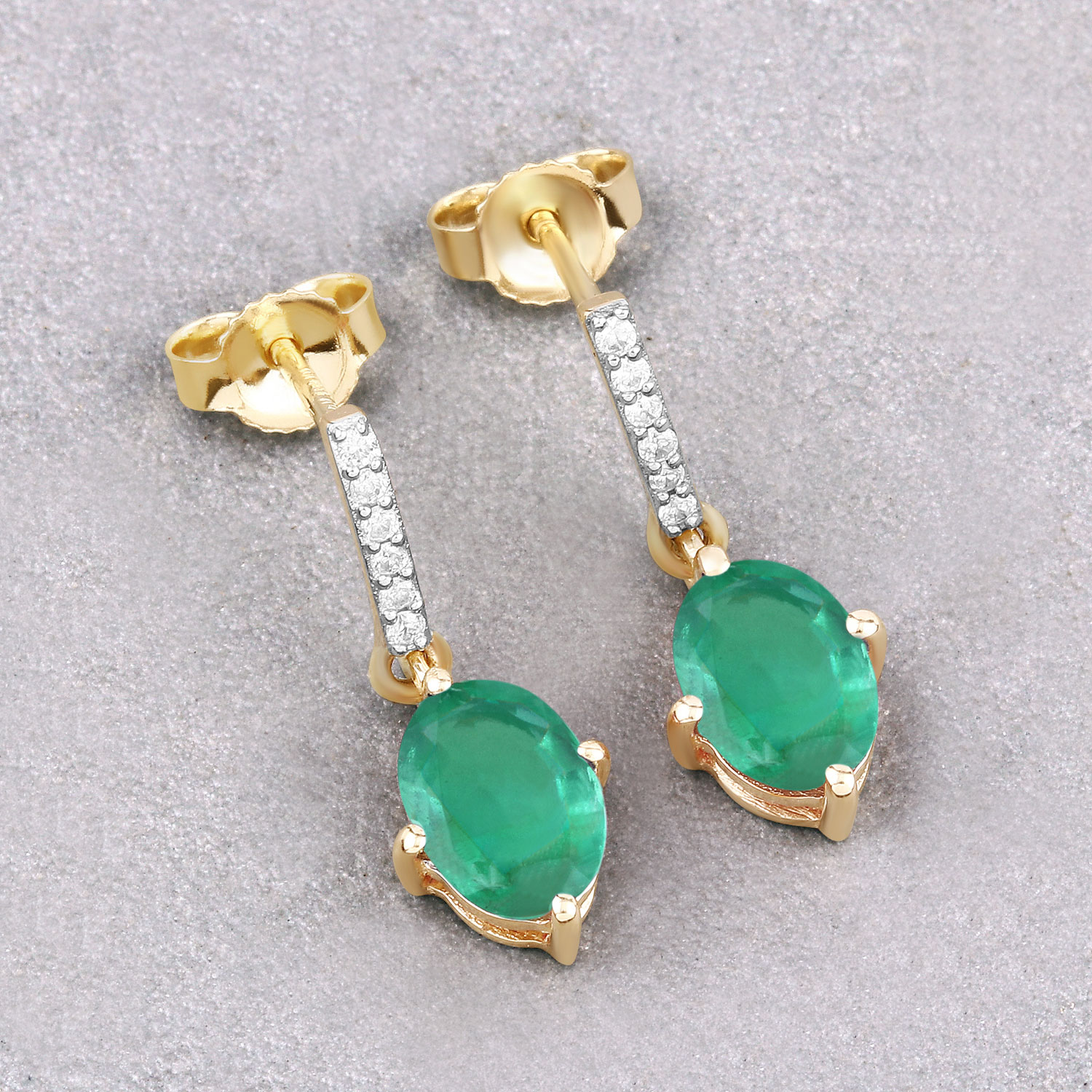 1.49 Carat Genuine Zambian Emerald and White Diamond 10K Yellow Gold Earrings 1.49 C.T.W 10K yellow or white gold - view 10