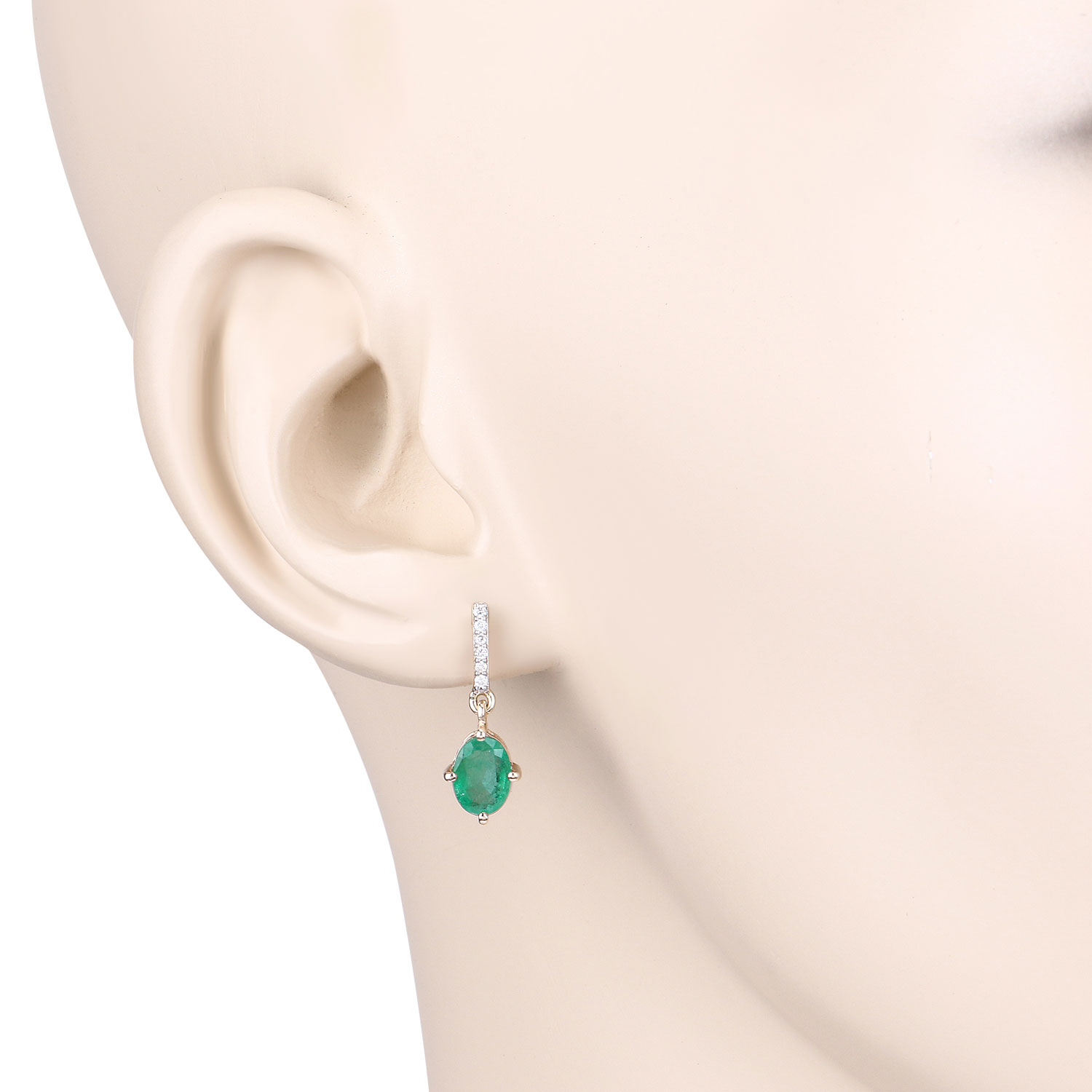 1.49 Carat Genuine Zambian Emerald and White Diamond 10K Yellow Gold Earrings 1.49 C.T.W 10K yellow or white gold - view 2